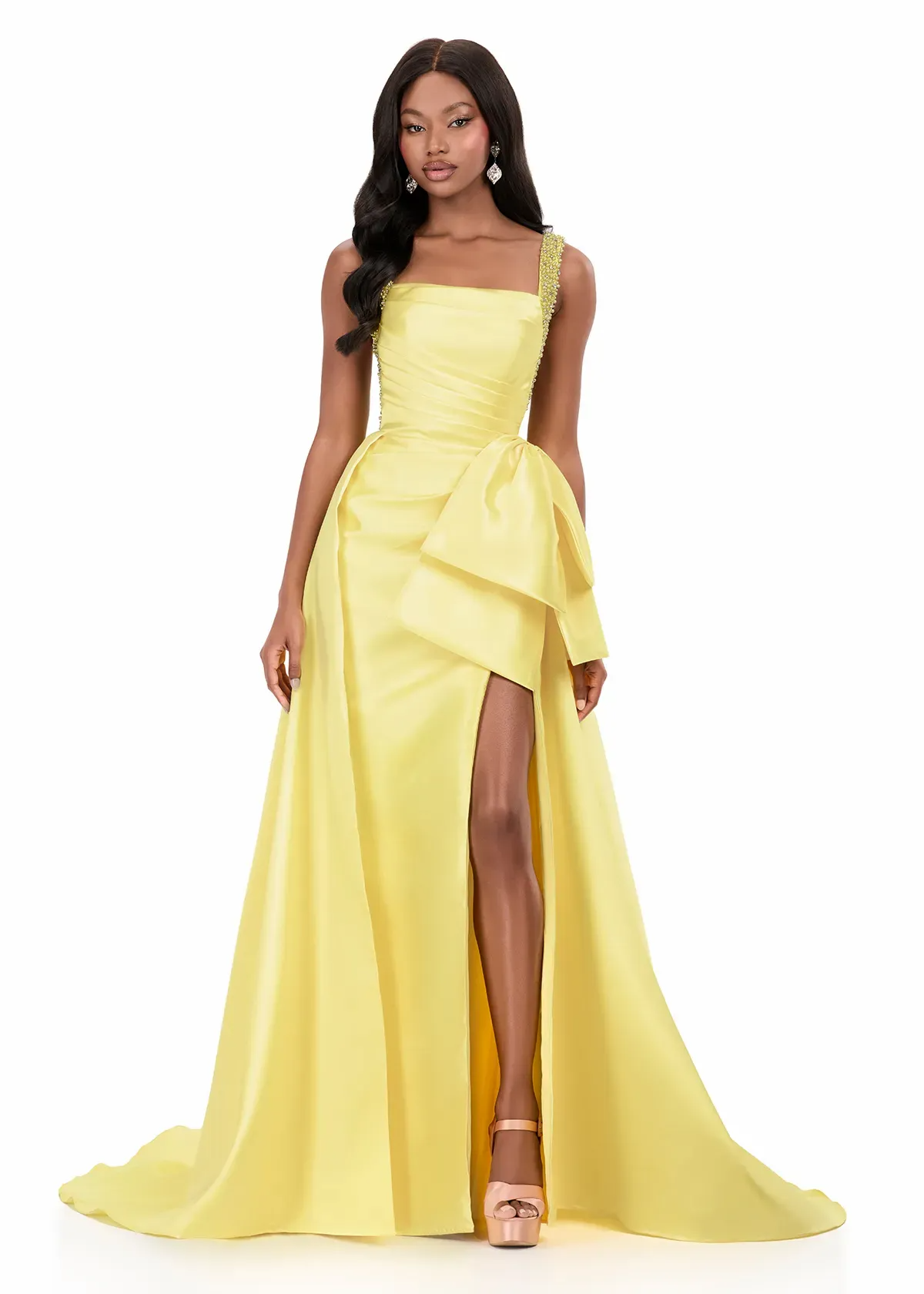 Glamorous Ball Gown Square Neck Beaded-Strapped Closed-Back Floor-Length Evening Dress