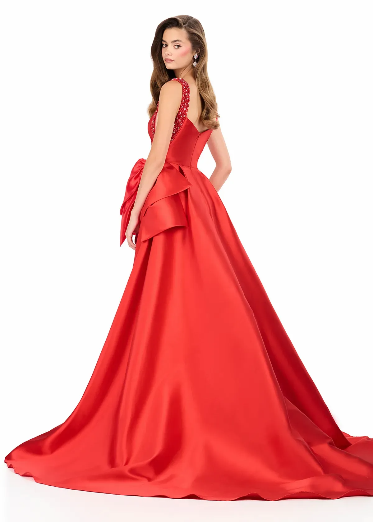 Glamorous Ball Gown Square Neck Beaded-Strapped Closed-Back Floor-Length Evening Dress
