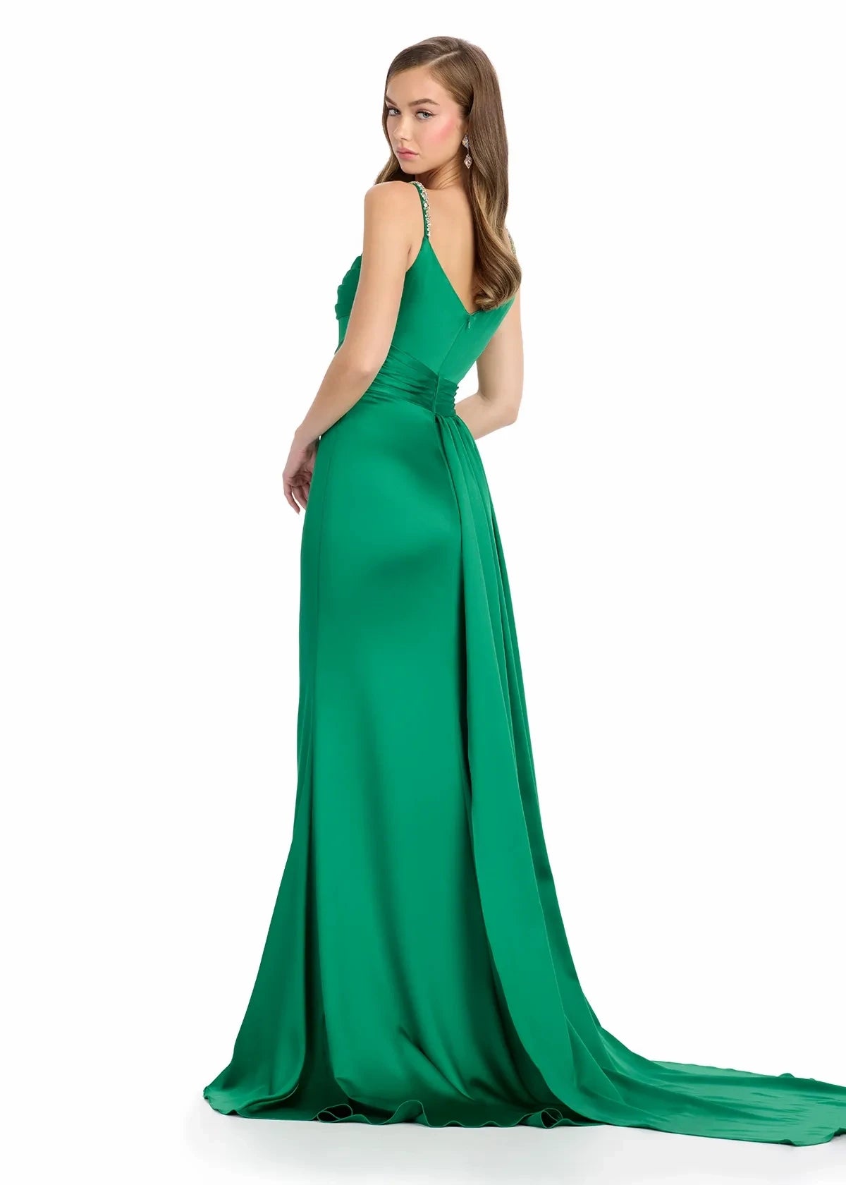 Glamorous Satin A-Line Square Neck One-Shoulder Zipper Back Floor-Length Evening Dresses with Slit