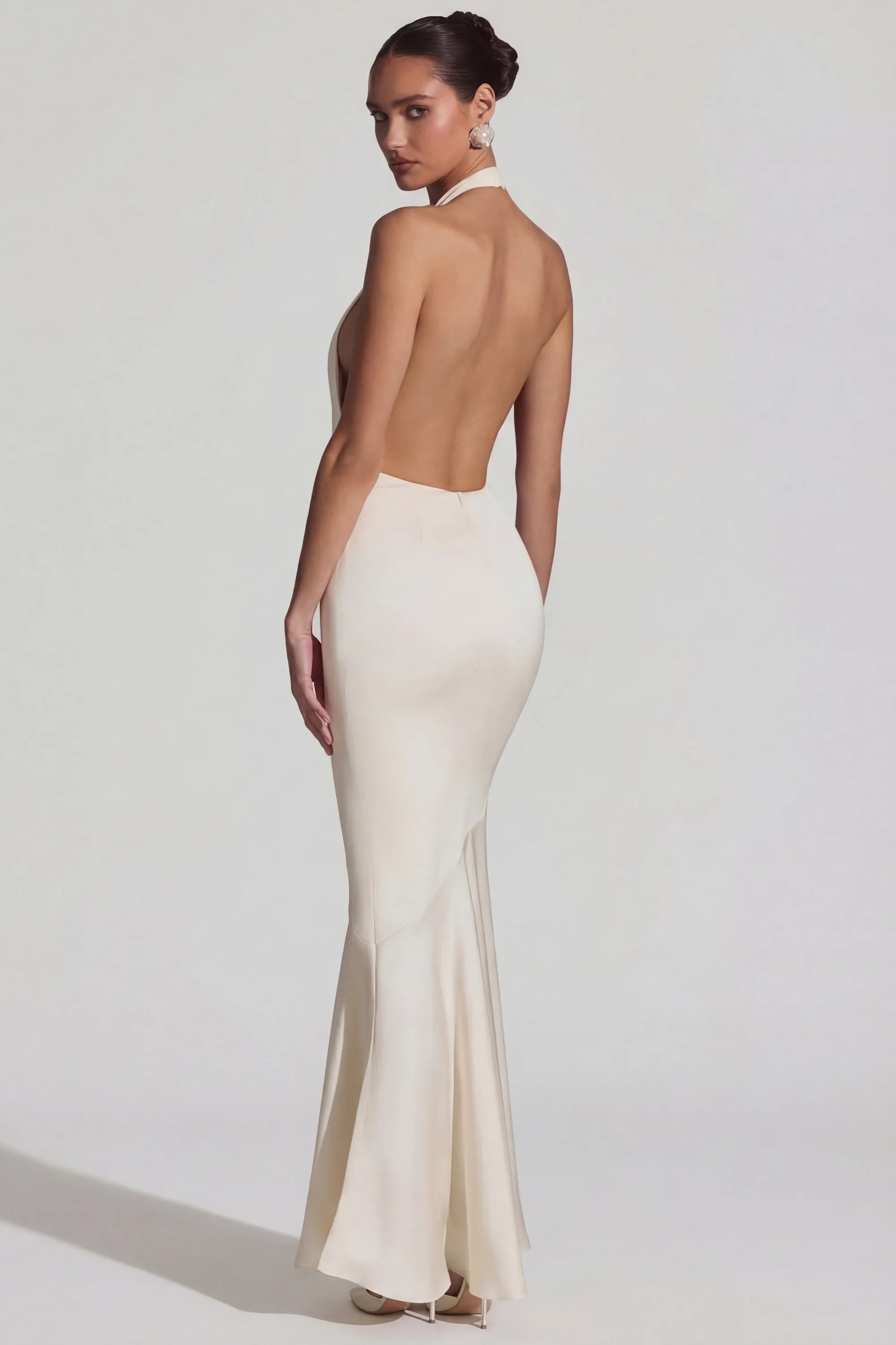 Glamorous Satin Mermaid Halter Sleeveless Open Back Floor-Length Evening Dresses