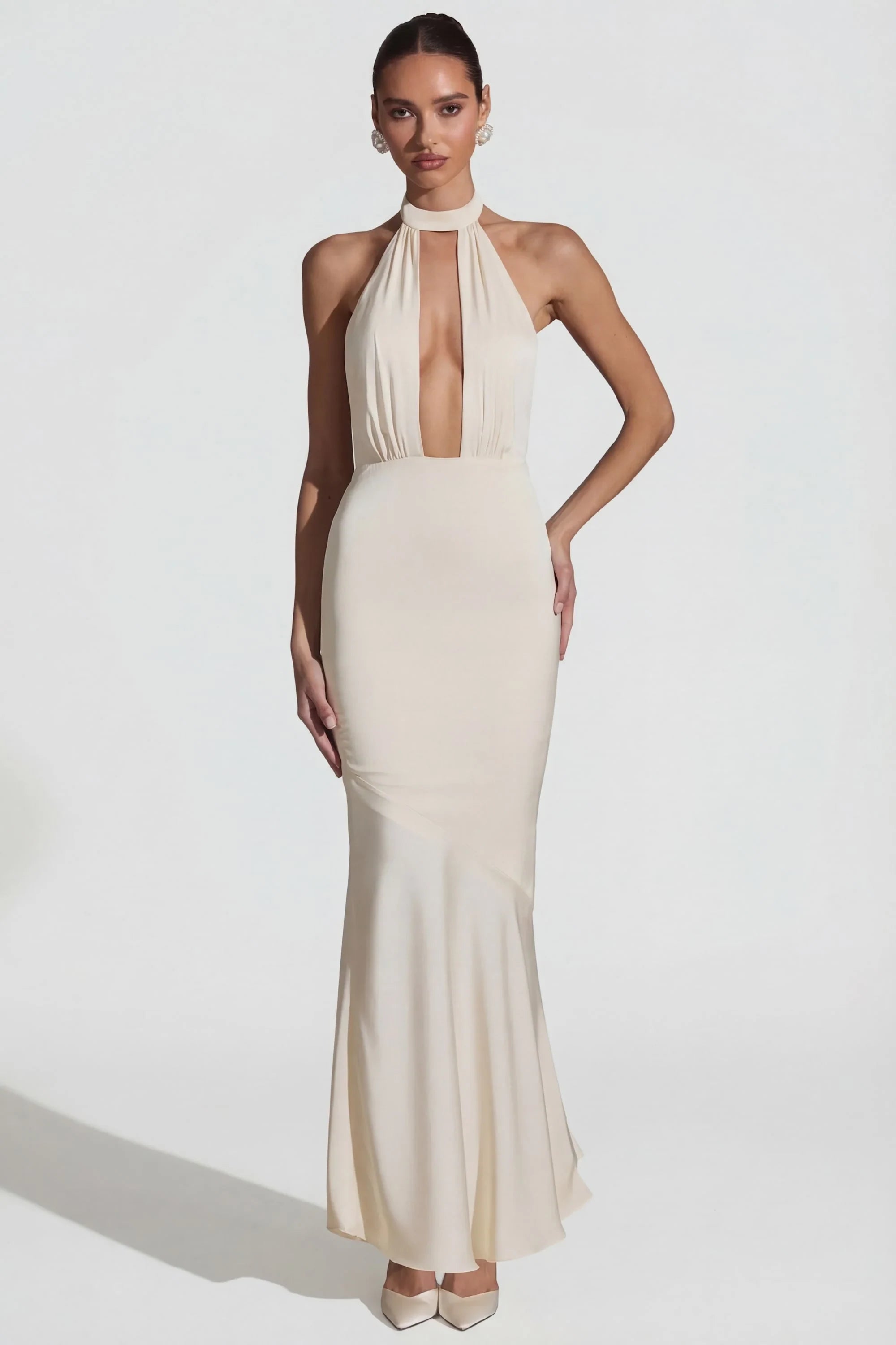 Glamorous Satin Mermaid Halter Sleeveless Open Back Floor-Length Evening Dresses