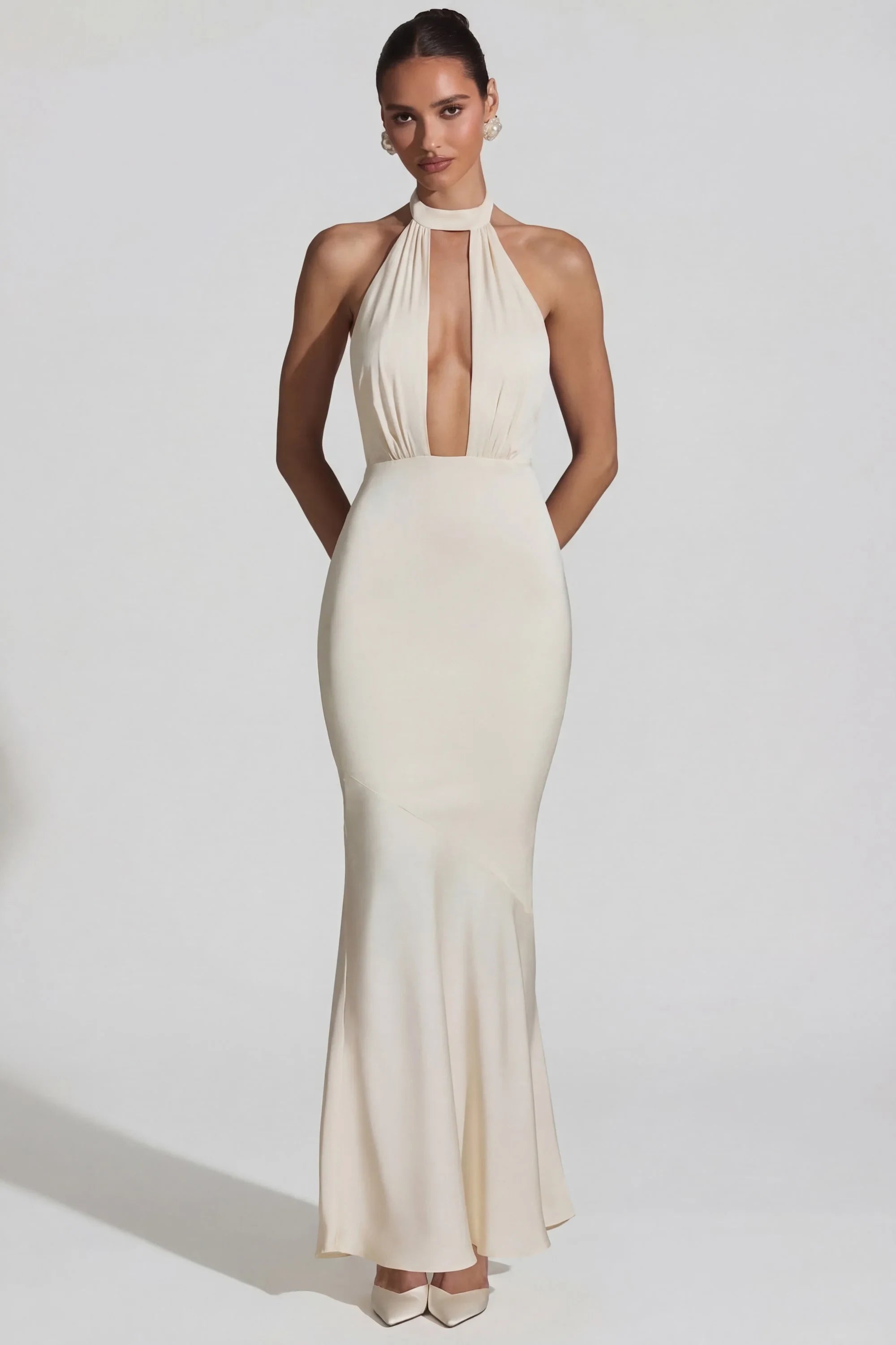 Glamorous Satin Mermaid Halter Sleeveless Open Back Floor-Length Evening Dresses