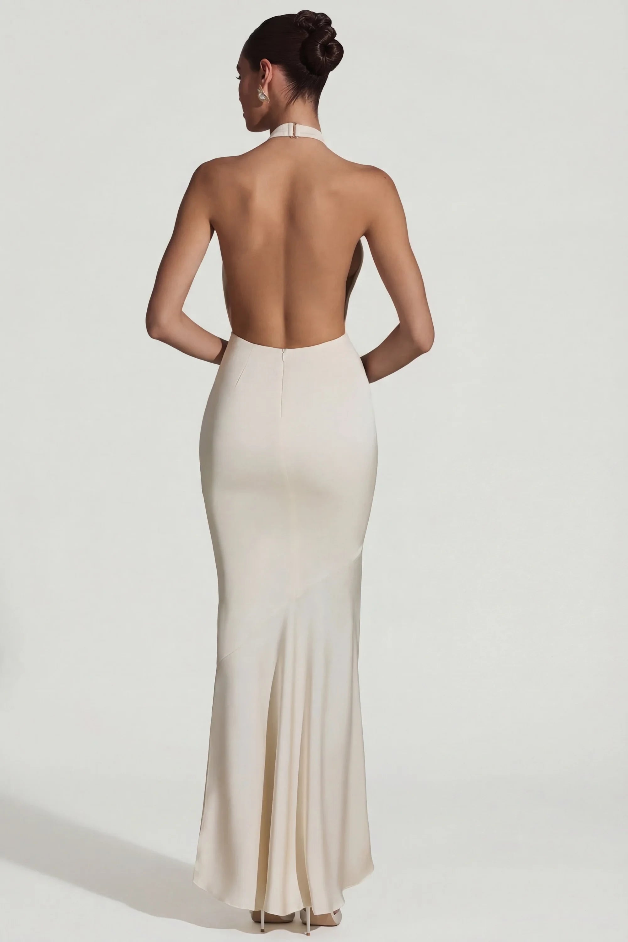 Glamorous Satin Mermaid Halter Sleeveless Open Back Floor-Length Evening Dresses