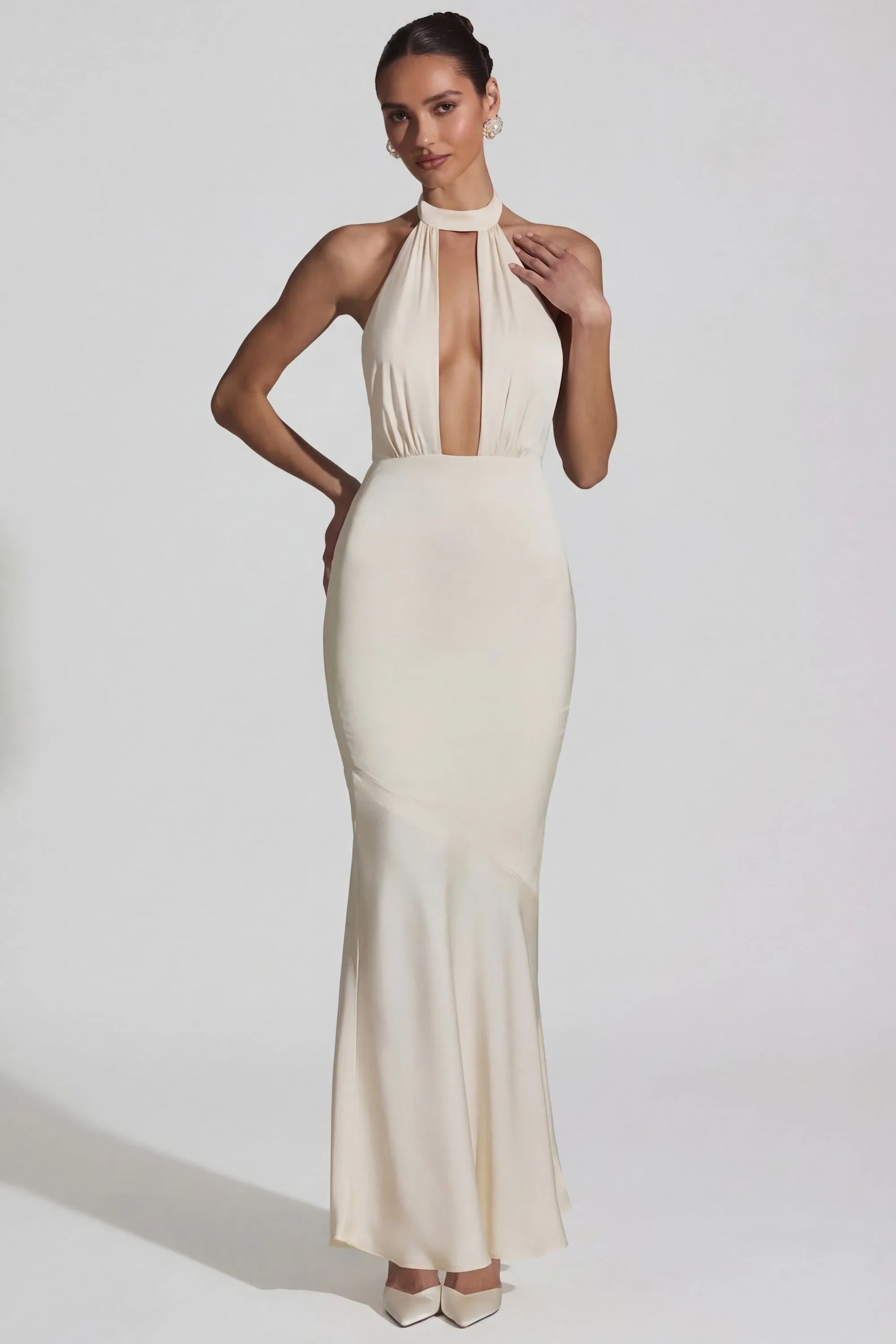 Glamorous Satin Mermaid Halter Sleeveless Open Back Floor-Length Evening Dresses