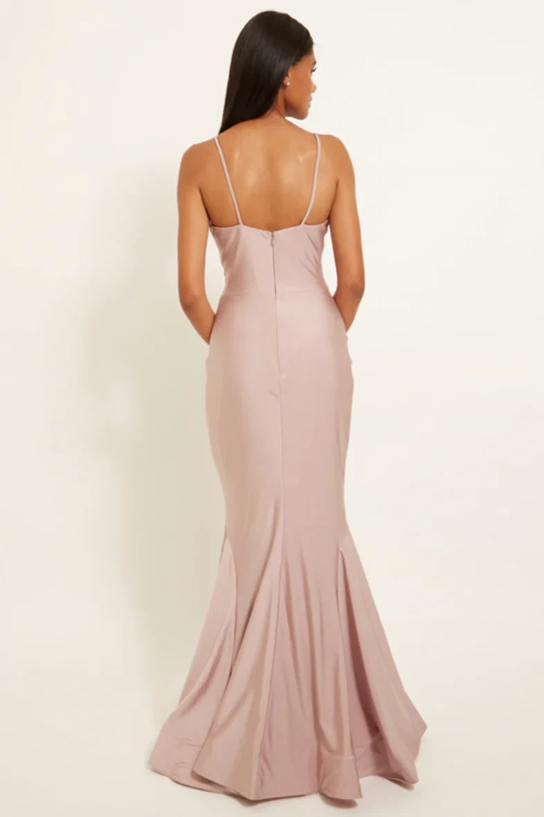 Glamorous Satin Mermaid Plunge V-Neck Spaghetti Strap Open Back Floor-Length Bridesmaid Dresses