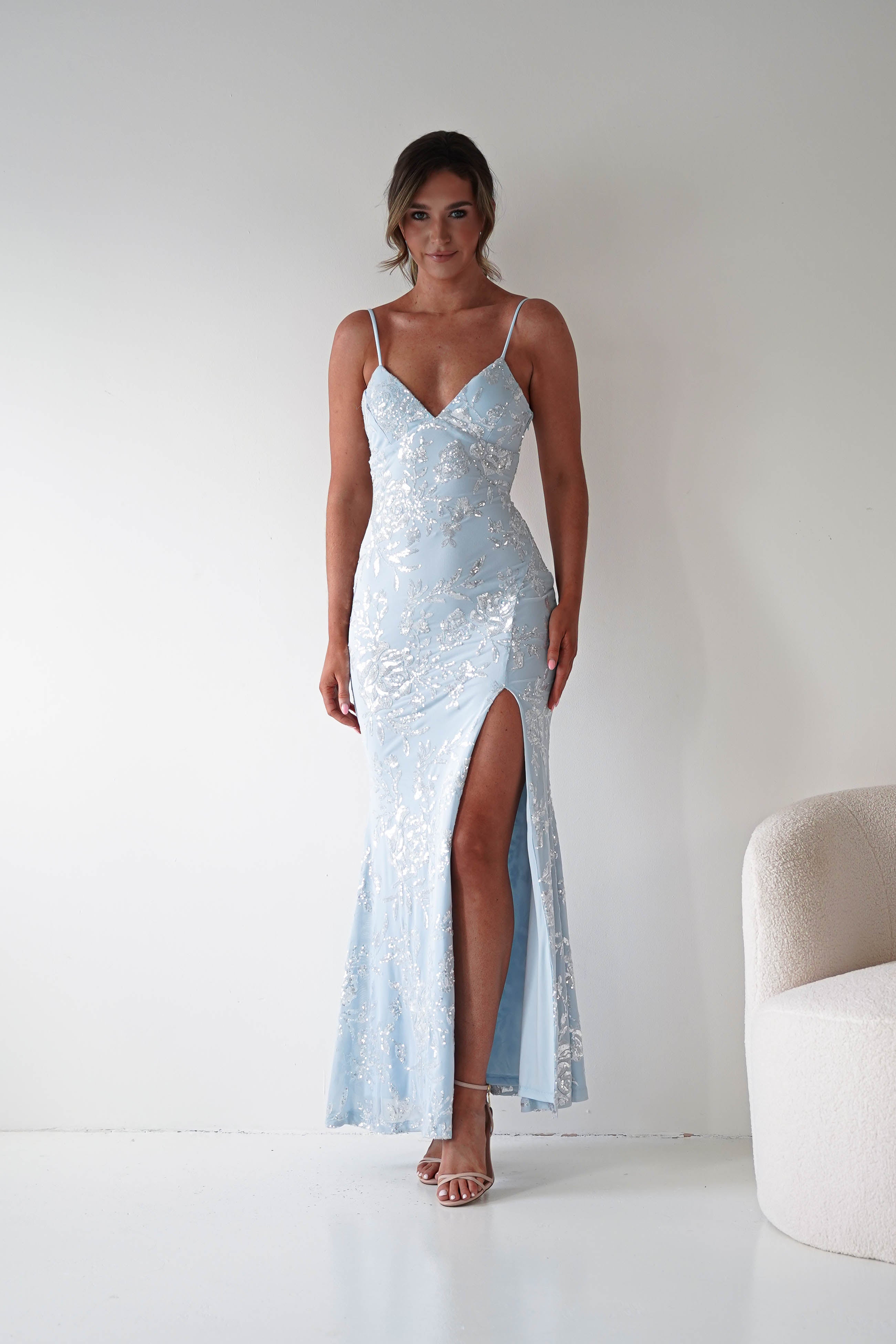 Glamorous Sequin Mermaid Spaghetti-Strap Butterfly-Back Prom Dresses