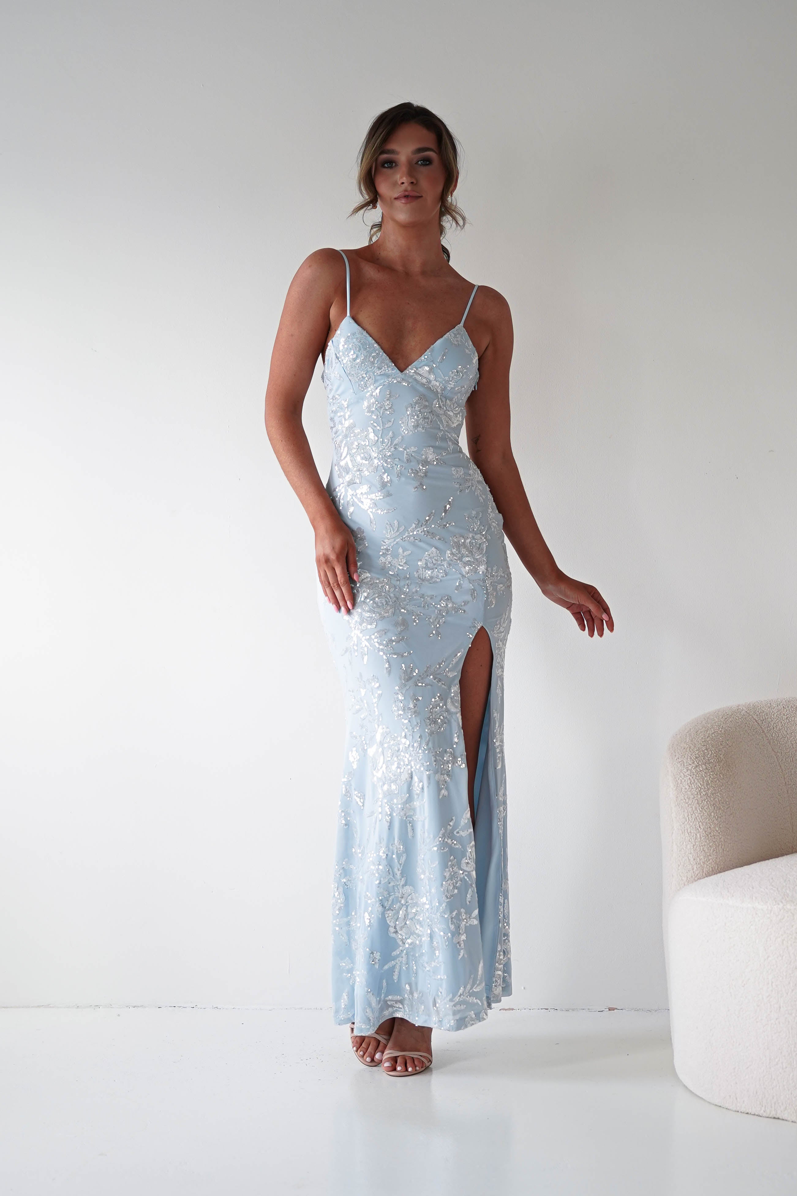 Glamorous Sequin Mermaid Spaghetti-Strap Butterfly-Back Prom Dresses
