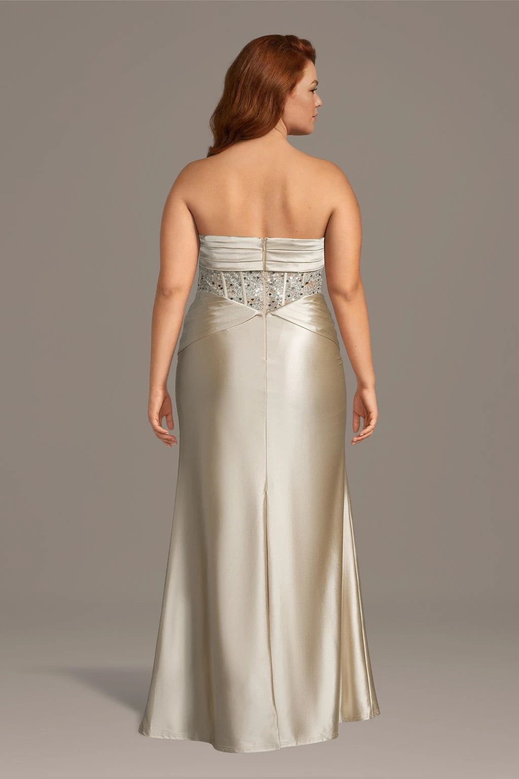 Glamorous Sequin Satin Sheath High Slit Strapless Sleeveless Zipper Back Floor-Length Prom Dresses