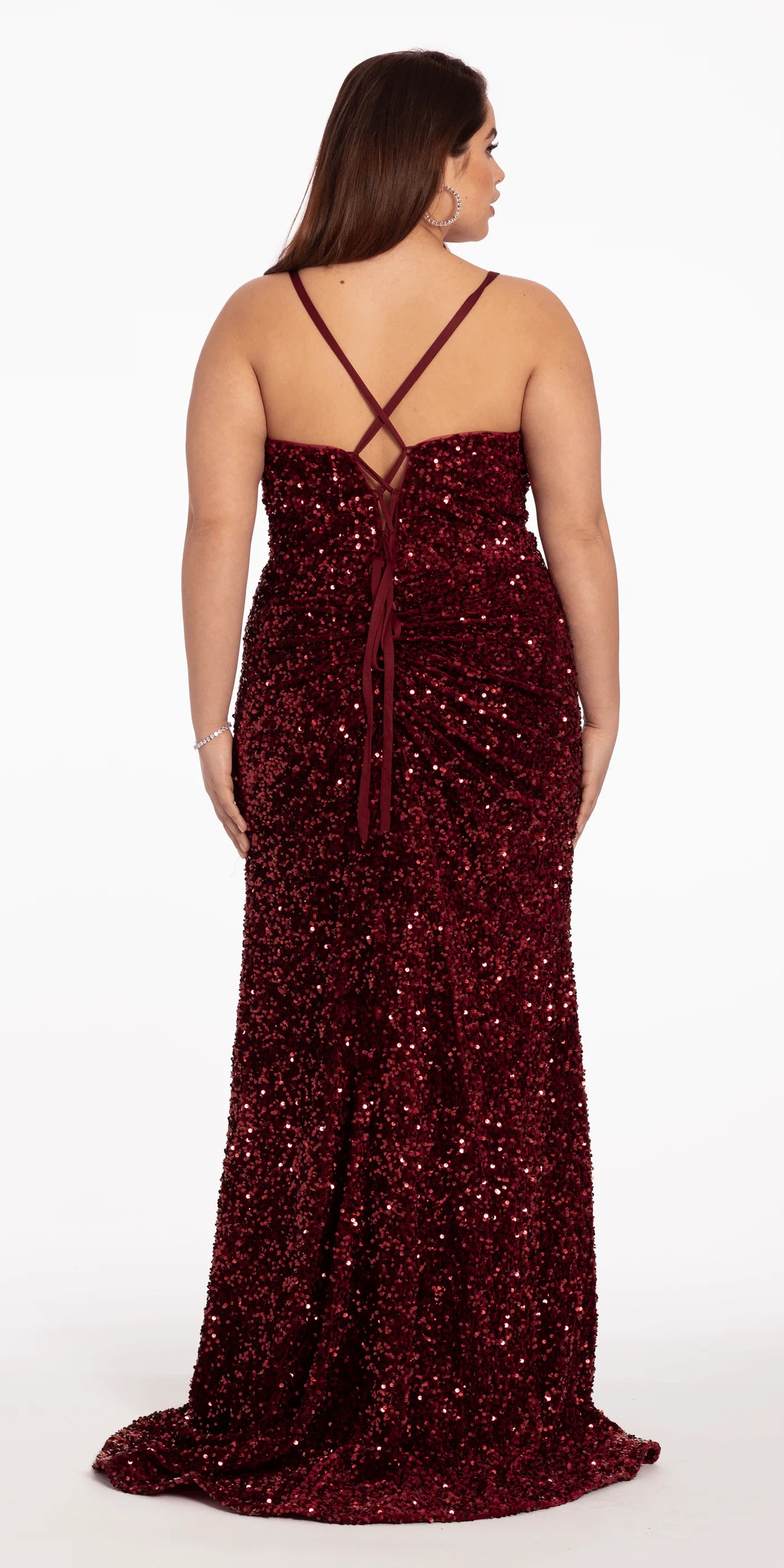 Glamorous Sequin Spaghetti Strap Mermaid Evening Dresses with Lace-Up Back and High Side Slit