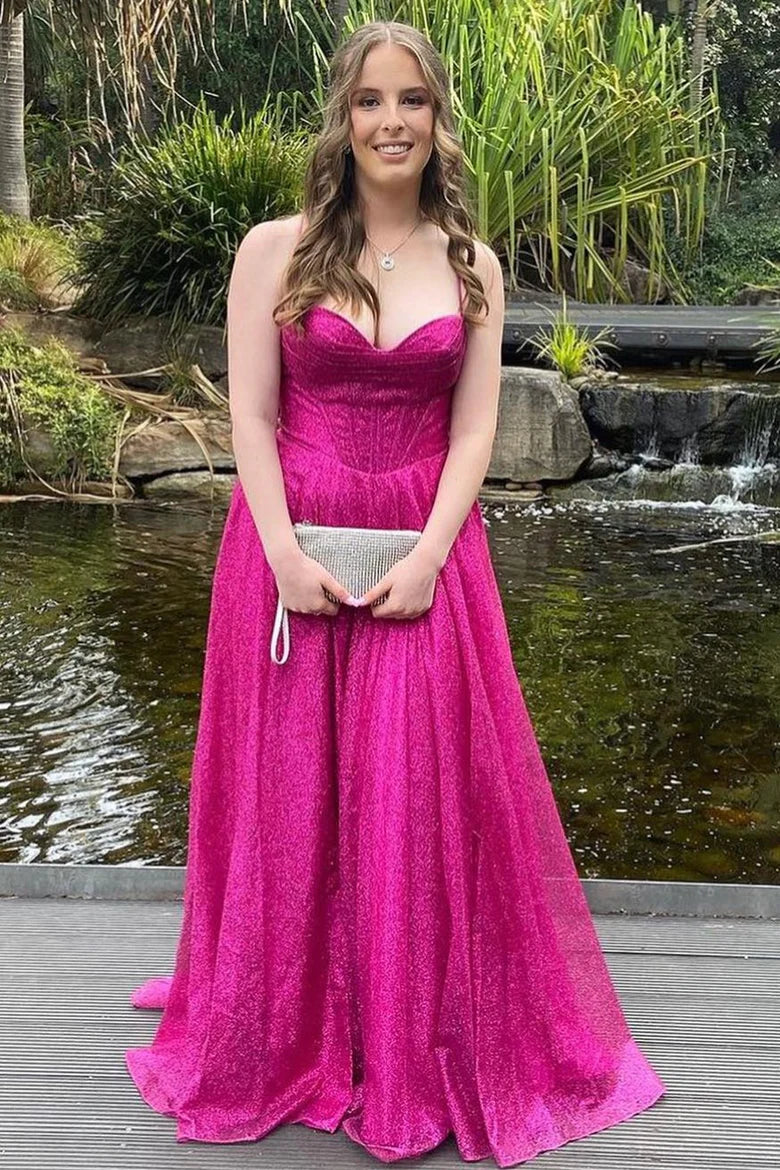 Glitter Cowl Neck Lace-Up A-Line Long Prom Dress