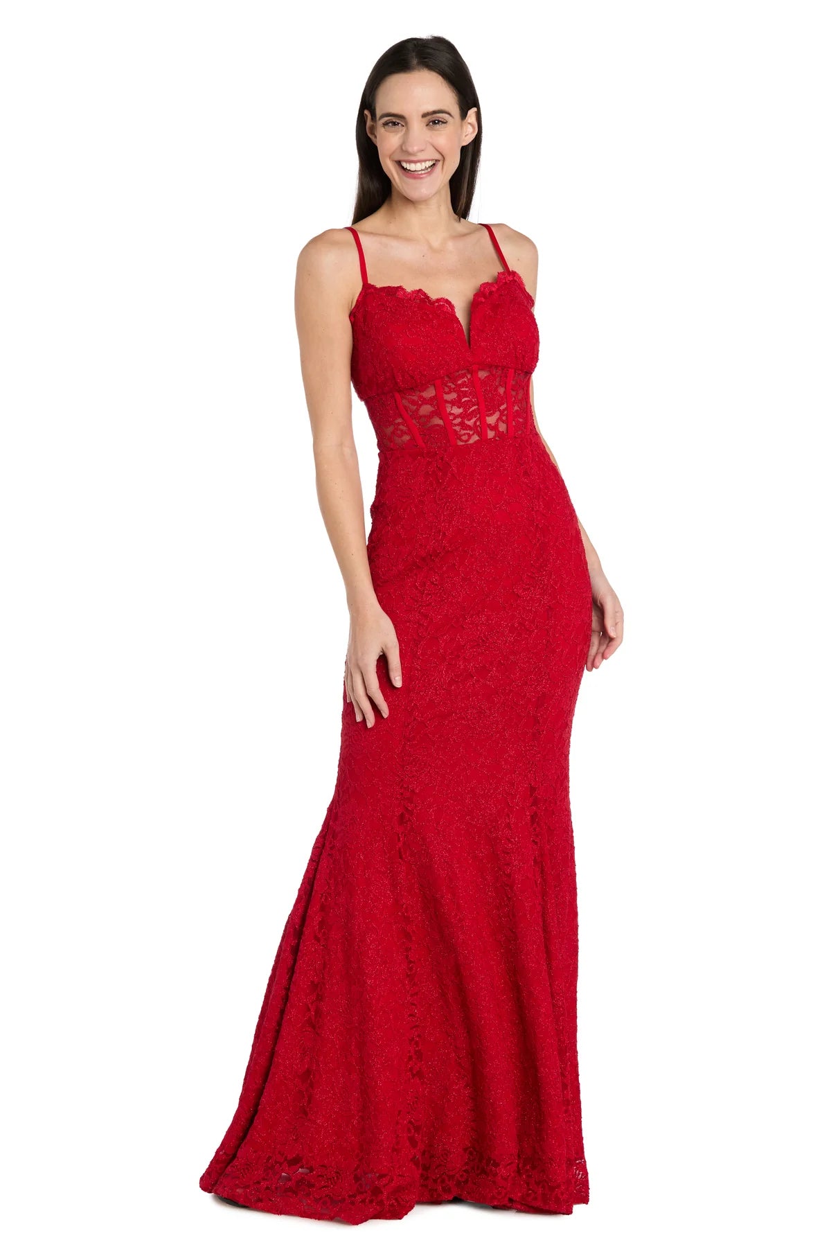 Glitter Lace Mermaid Sweetheart Spaghetti Straps Keyhole-Back Floor Length Evening Dress
