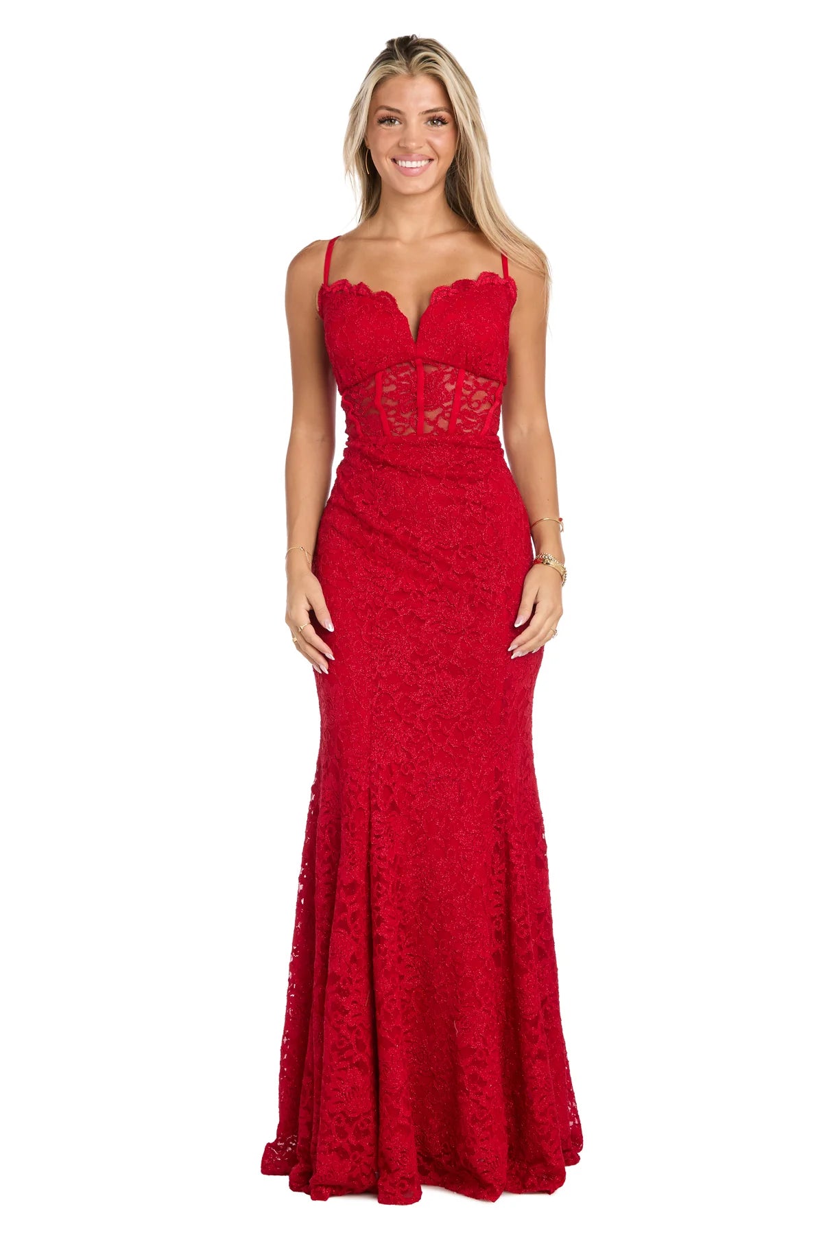 Glitter Lace Mermaid Sweetheart Spaghetti Straps Keyhole-Back Floor Length Evening Dress