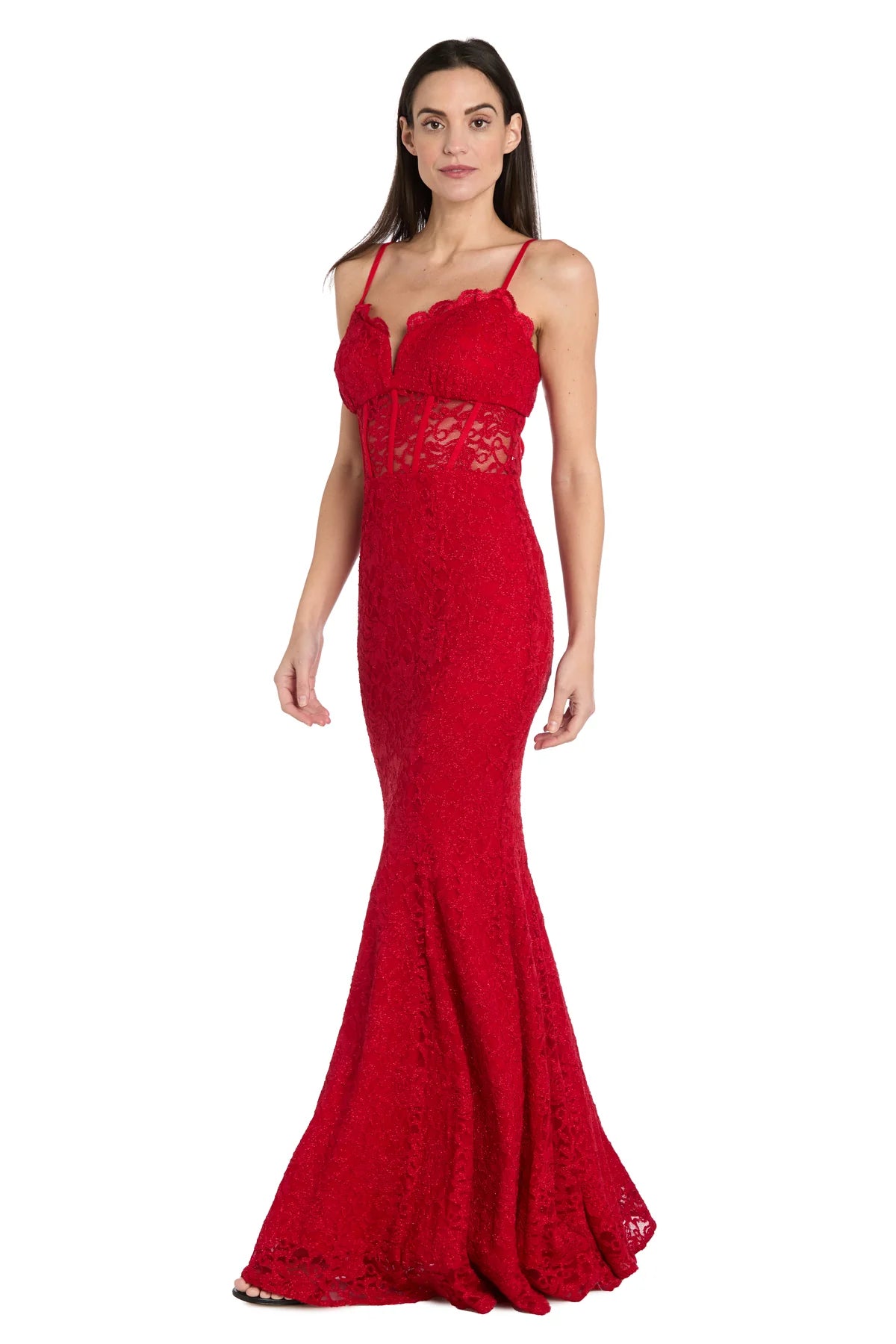 Glitter Lace Mermaid Sweetheart Spaghetti Straps Keyhole-Back Floor Length Evening Dress