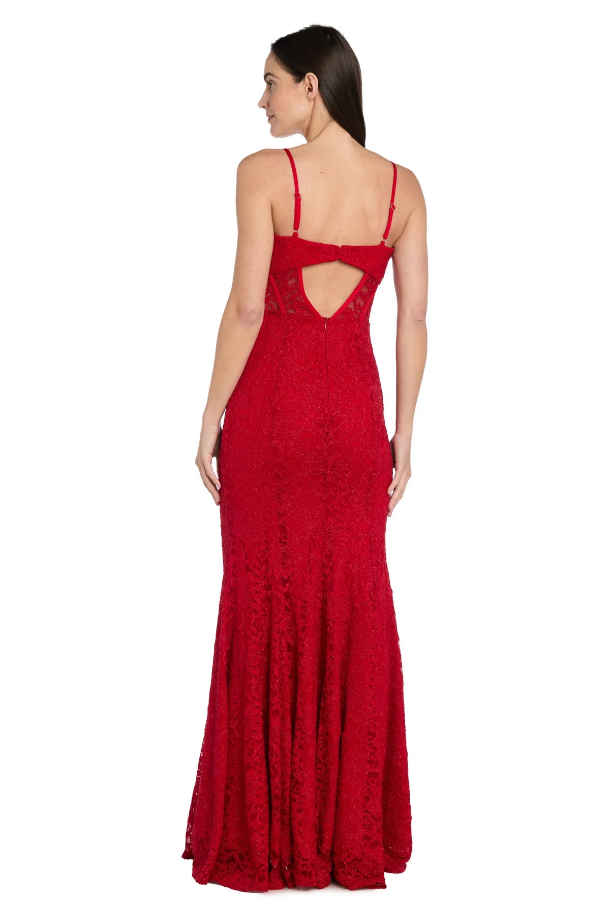 Glitter Lace Mermaid Sweetheart Spaghetti Straps Keyhole-Back Floor Length Evening Dress