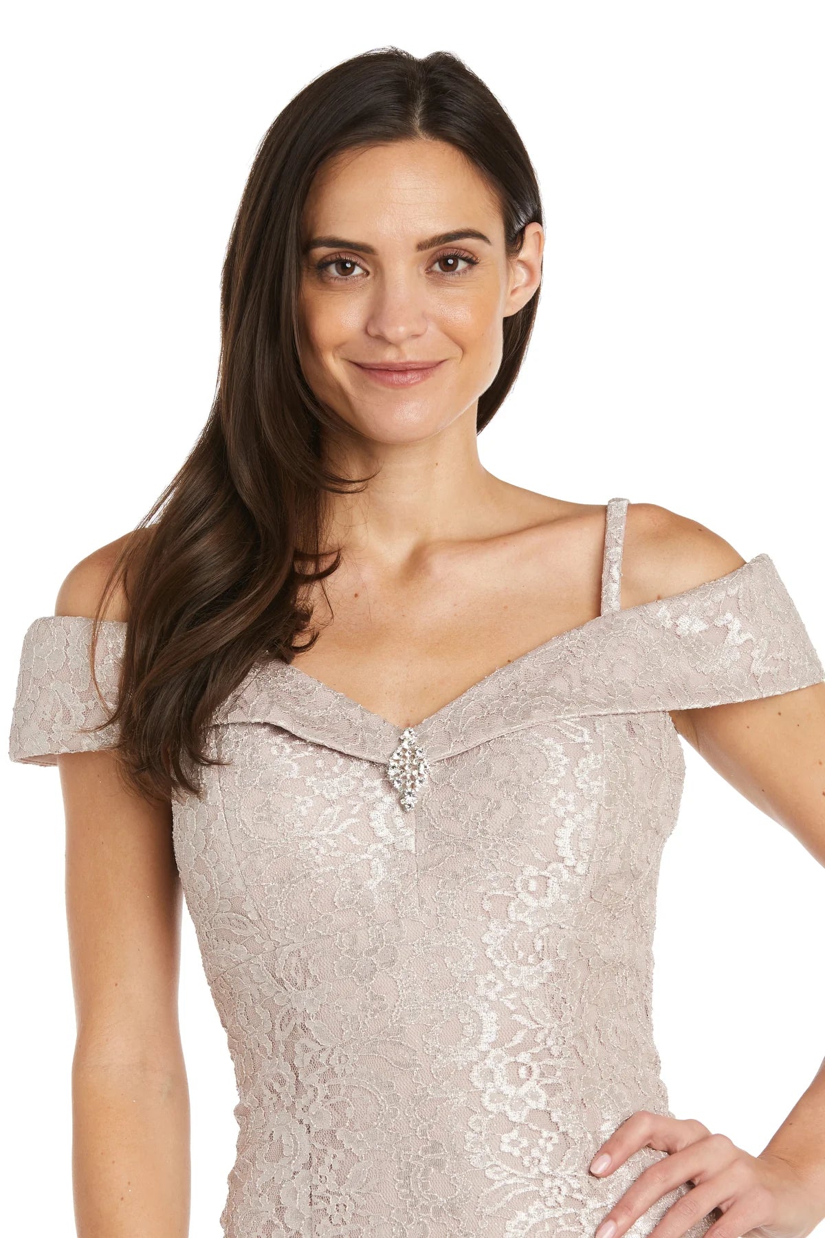 Glitter Lace Sheath Off-The-Shoulder Sweetheart Neck Sleeveless Floor Length Evening Dress
