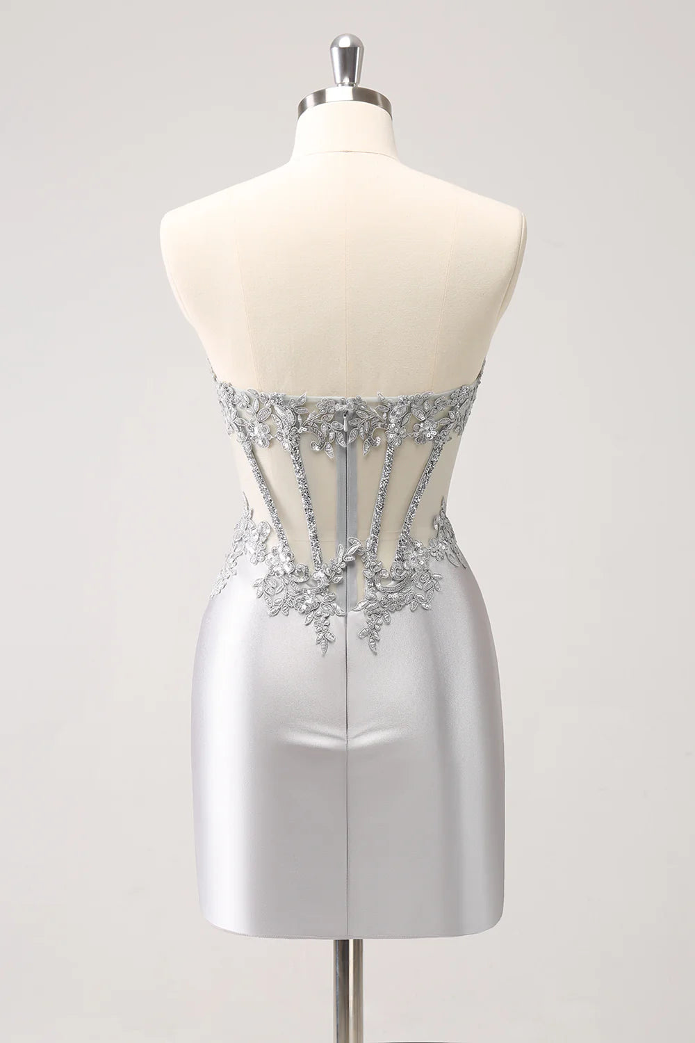 Glitter Silver Corset Strapless Homecoming Dress