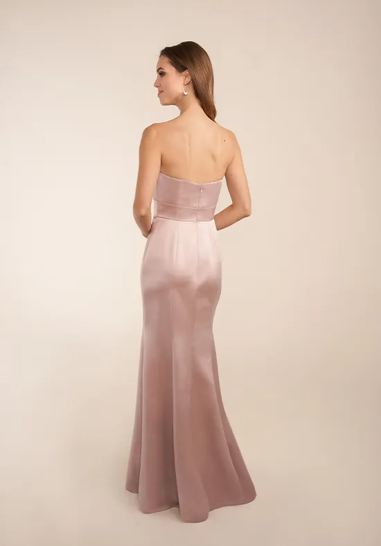 Glossy Dusty Pink Mermaid Strapless Ruffled Neck Sleeveless Plain Zipper Back Floor Length Bridesmaid Dress