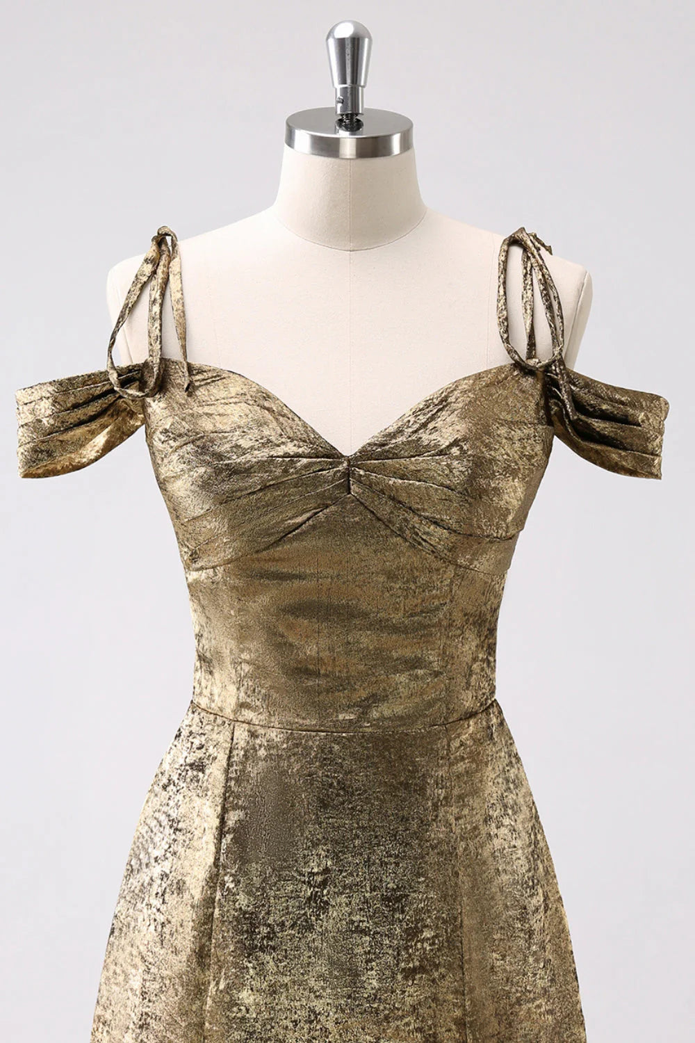 Golden A-Line Cold Shoulder Short Homecoming Dress