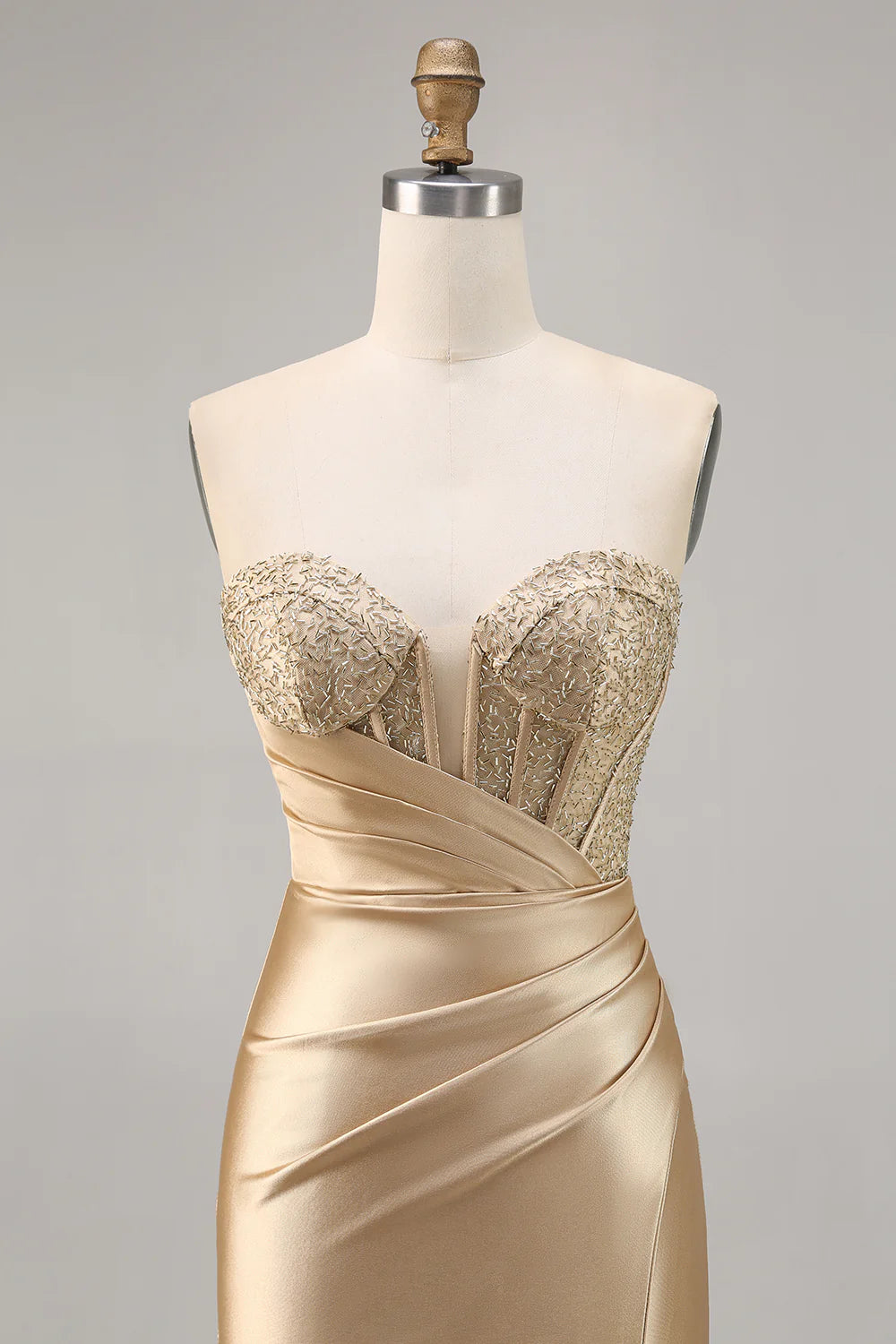 Golden Satin Strapless Tight Short Homecoming Dress