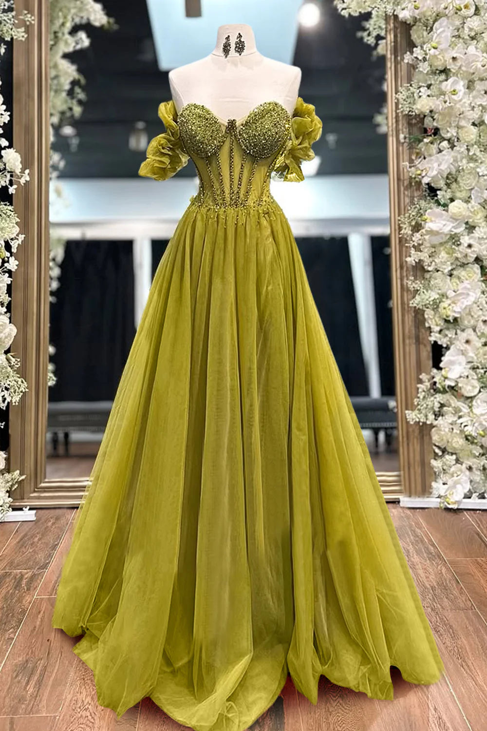 Gorgeous A-Line Off The Shoulder Long Tulle Prom Dress