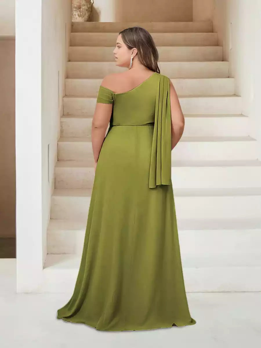 Gorgeous A-line/Princess style single shoulder floor length sleeveless plus size Bridesmaid Dresses