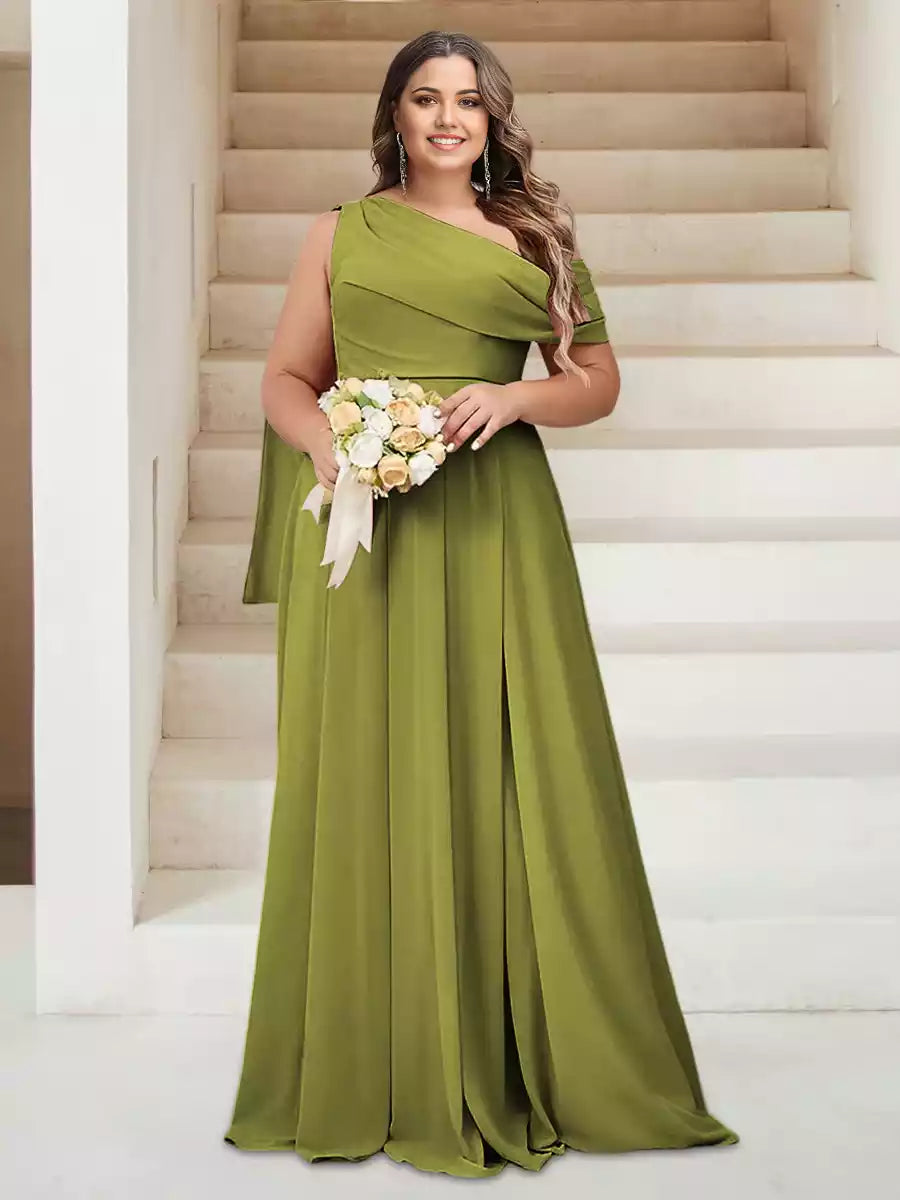 Gorgeous A-line/Princess style single shoulder floor length sleeveless plus size Bridesmaid Dresses