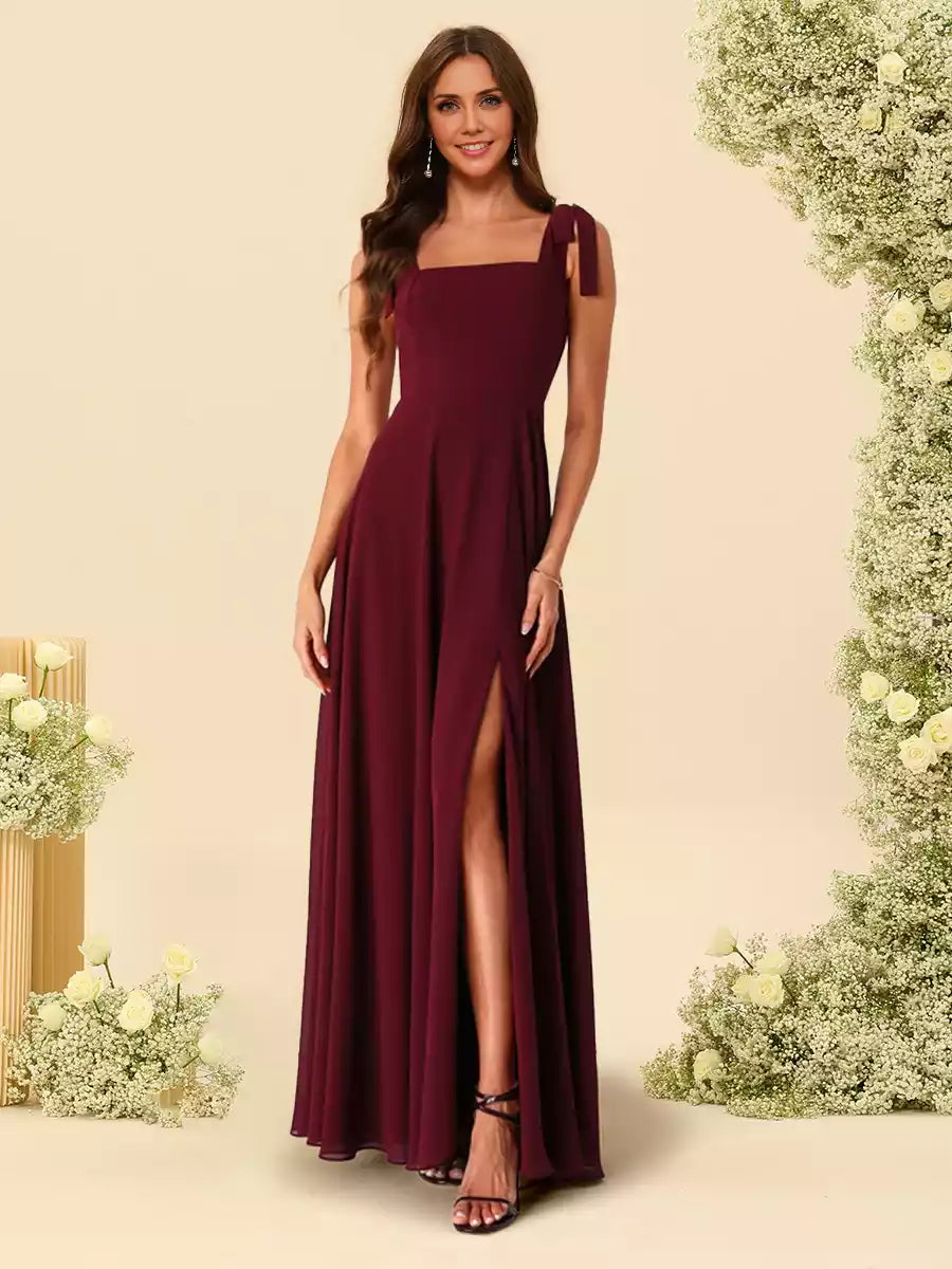 Gorgeous A-line/princess style camisole and ground side slit with ruffled edges Bridesmaid Dresses