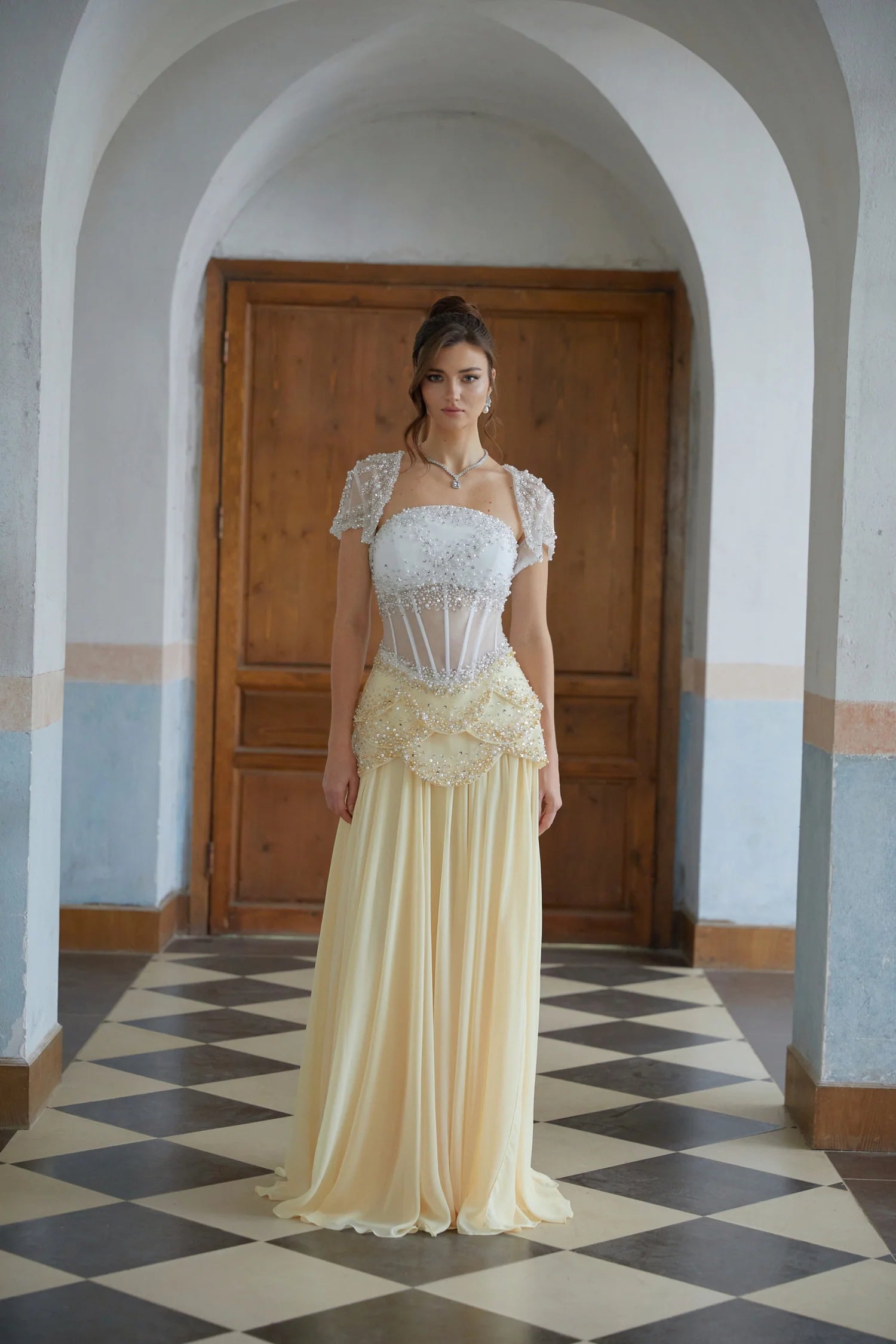 Gorgeous A Line Straight Neckline Short Puff Sleeve Corset Back Floor Length Evening Dress