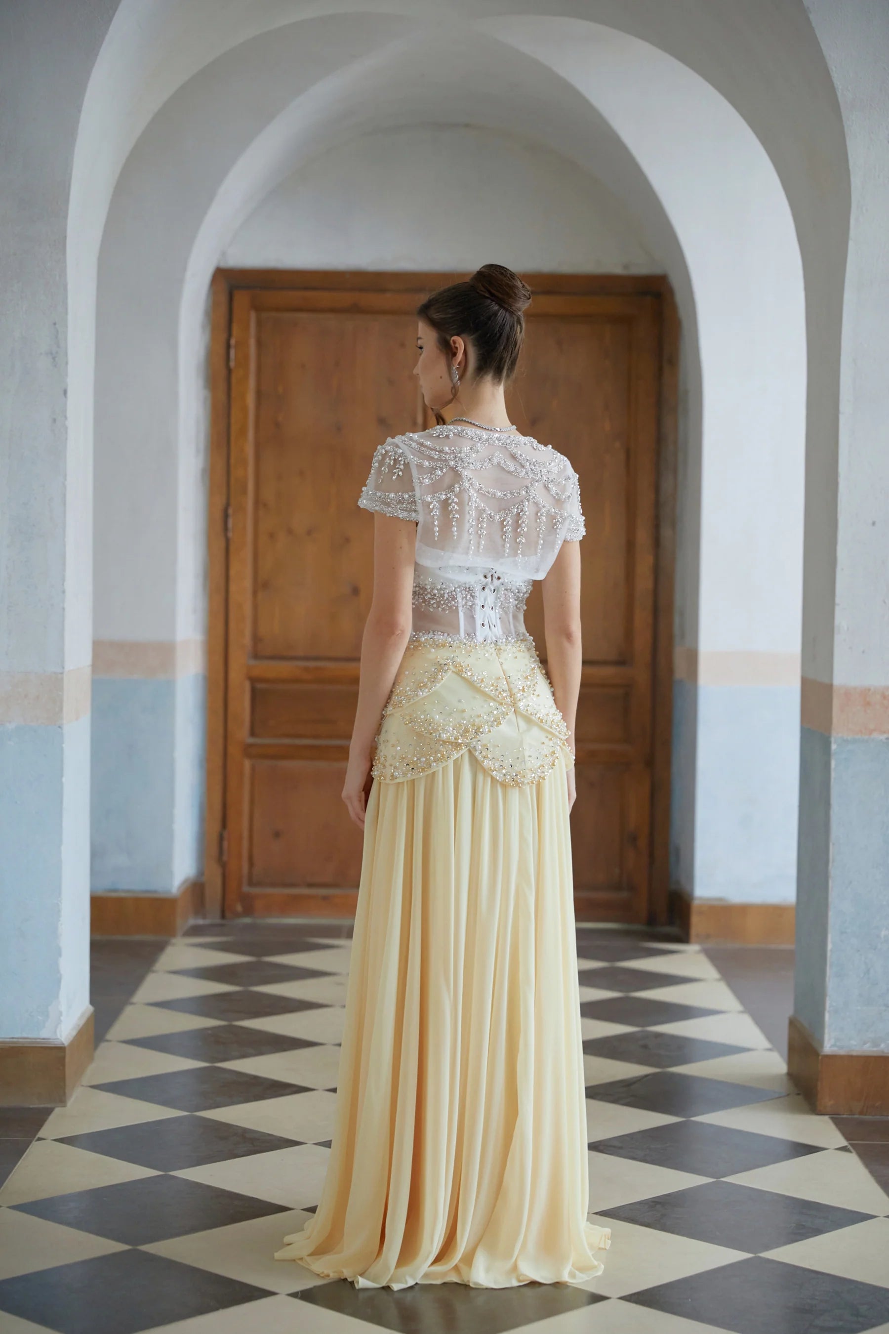 Gorgeous A Line Straight Neckline Short Puff Sleeve Corset Back Floor Length Evening Dress