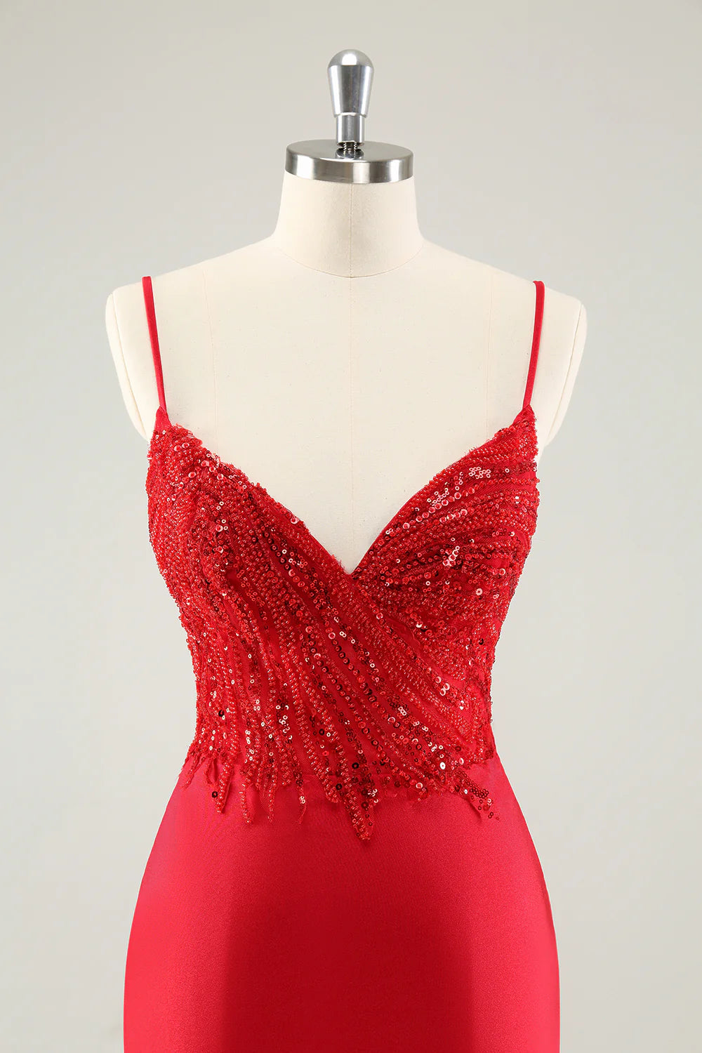 Gorgeous Red Bodycon Spaghetti Straps Short Homecoming Dress with Sequins