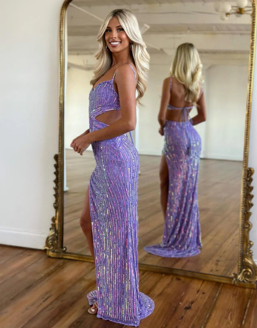 Gorgeous Sparkly Open Back Long Prom Appropriate Color Matching Party Dress