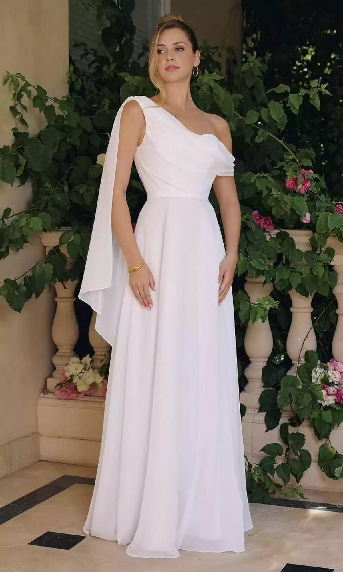 Gorgeous asymmetrical neckline with hanging shoulders, fully lined chiffon slim fit Prom Dresses