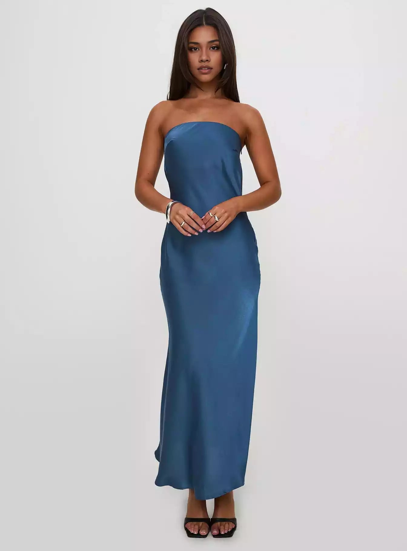 Gorgeous long slim fit back strap, hidden zipper on the side, non elastic Prom Dresses