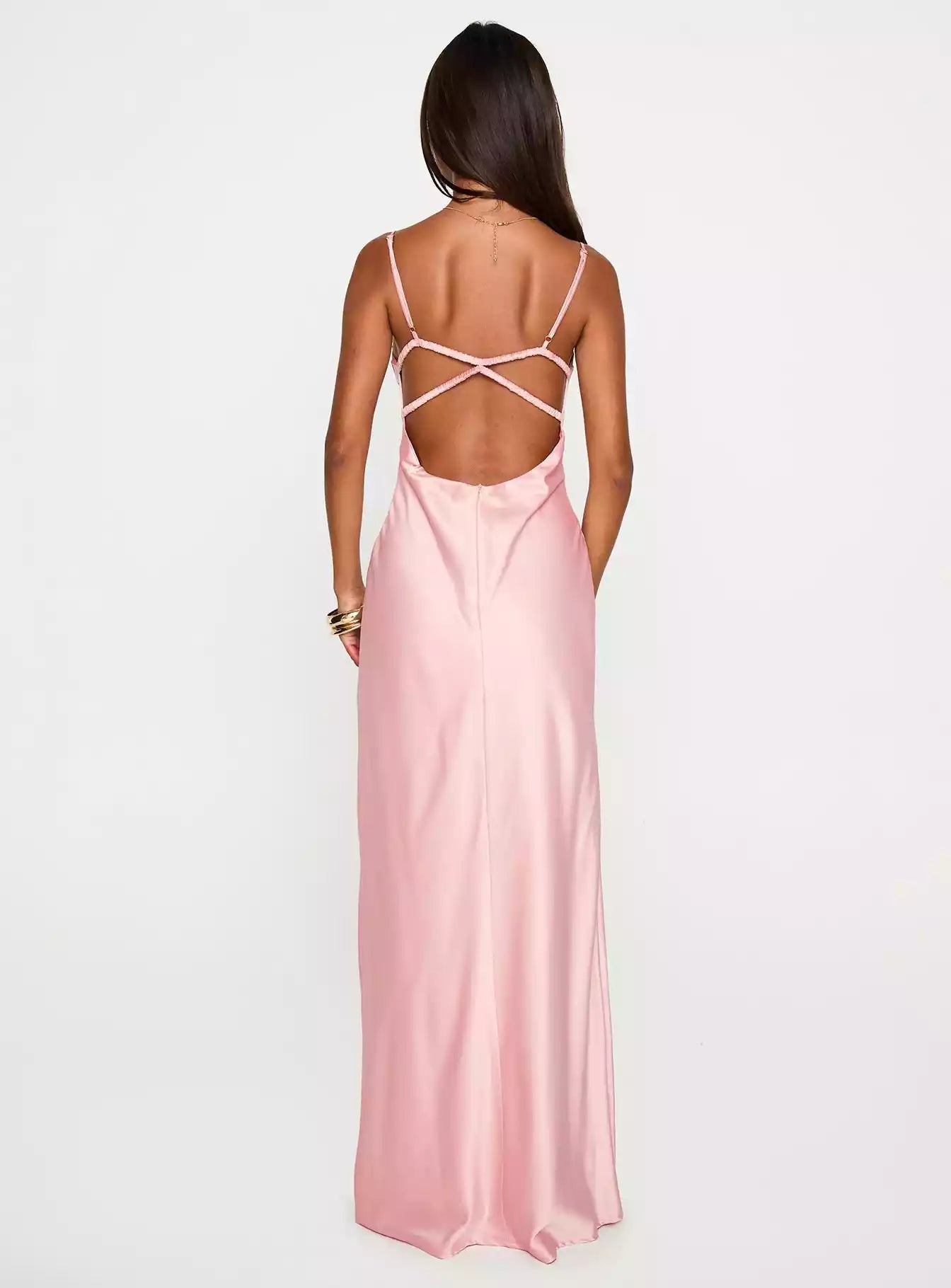Gorgeous satin backless round neck adjustable shoulder strap elastic shoulder strap back zipper fully lined Prom Dresses