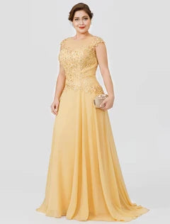 Graceful Chiffon A-Line Jewel Neck Cap Sleeve Full Back Floor-Length Mother of the Bride Dresses