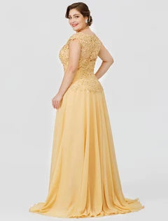 Graceful Chiffon A-Line Jewel Neck Cap Sleeve Full Back Floor-Length Mother of the Bride Dresses