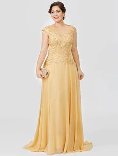 Graceful Chiffon A-Line Jewel Neck Cap Sleeve Full Back Floor-Length Mother of the Bride Dresses