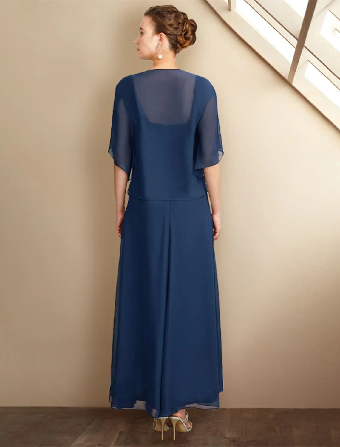 Graceful Chiffon A-Line Two Pieces Square Neck Lace Cap Sleeve Straight Back Floor-Length Mother of the Bride Dresses