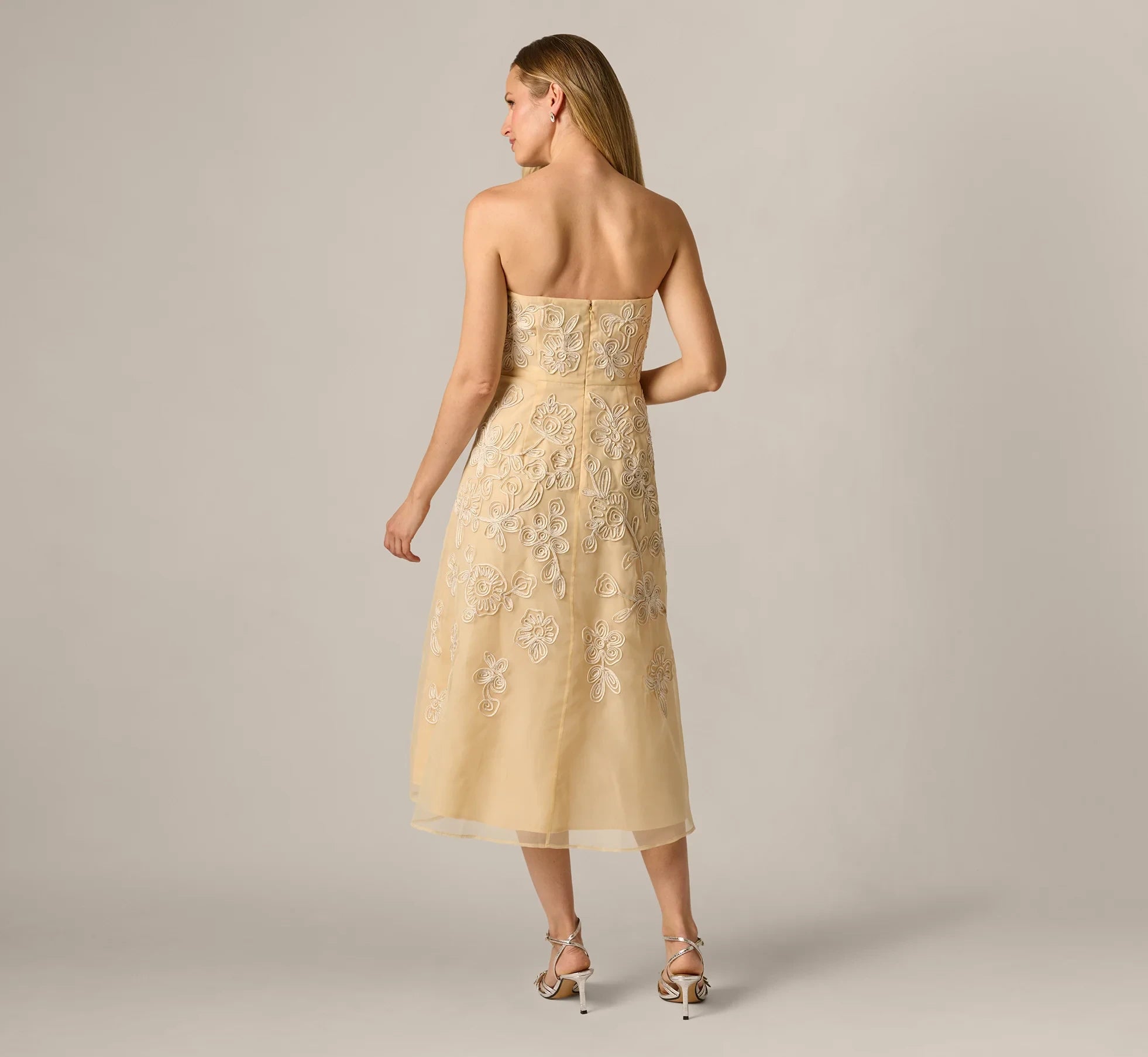 Graceful Chiffon A-Line Strapless Sleeveless Straight Back Midi Mother of the Bride Dresses