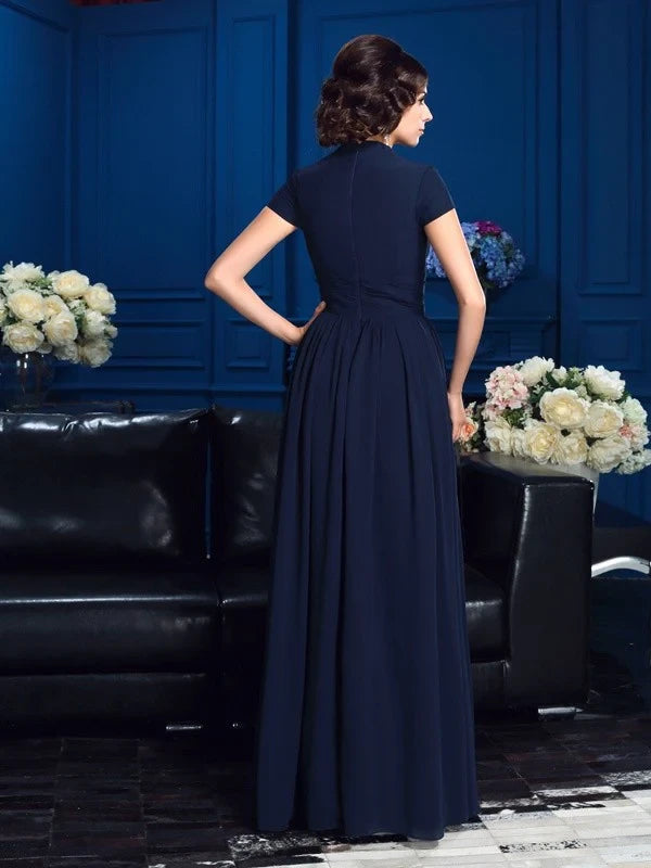 Graceful Chiffon A-Line V-Neck Cap Sleeves Zipper Back Floor-Length Mother of the Bride Dresses