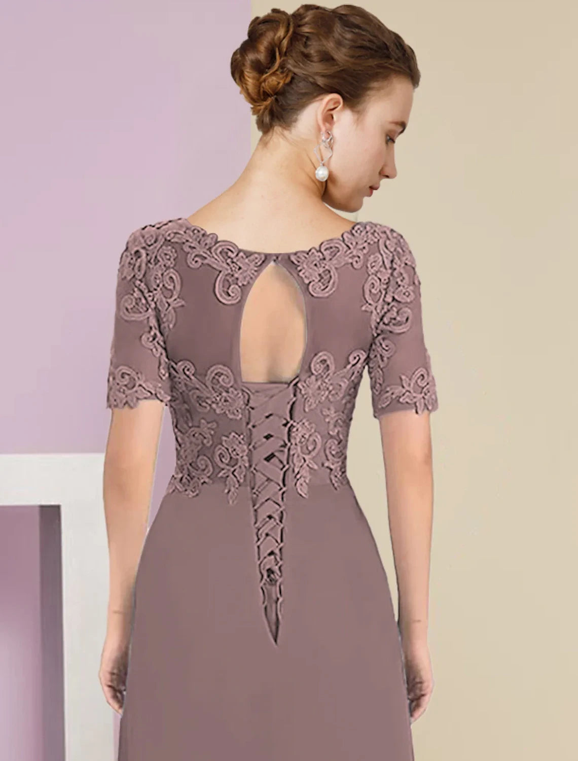Graceful Chiffon A-Line V-Neck Short Sleeves Lace-Up Back High-Low Two Pieces  Mother of the Bride Dresses