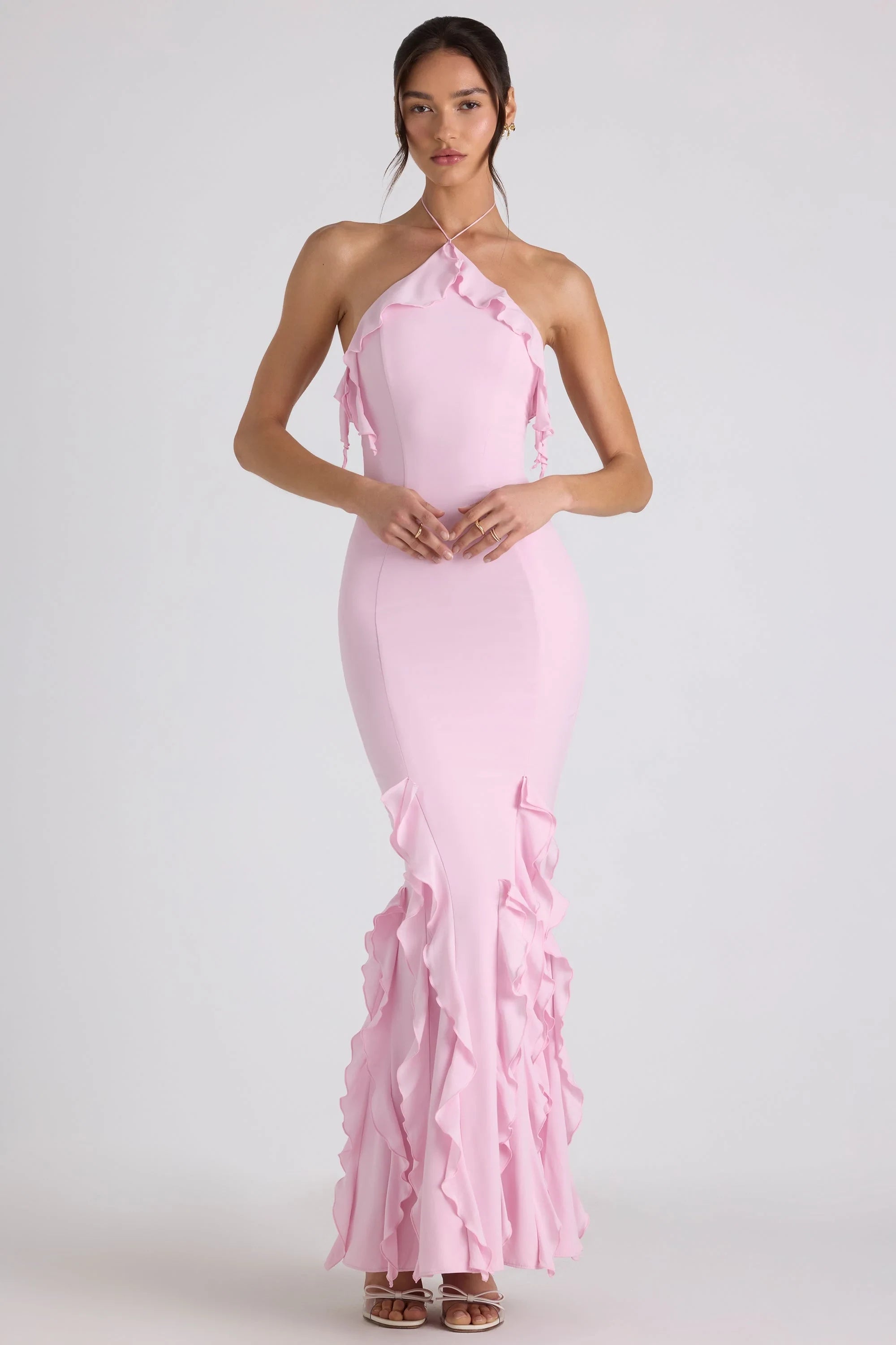 Graceful Chiffon Mermaid Halter Neck Sleeveless Open Back Floor-Length Evening Dresses