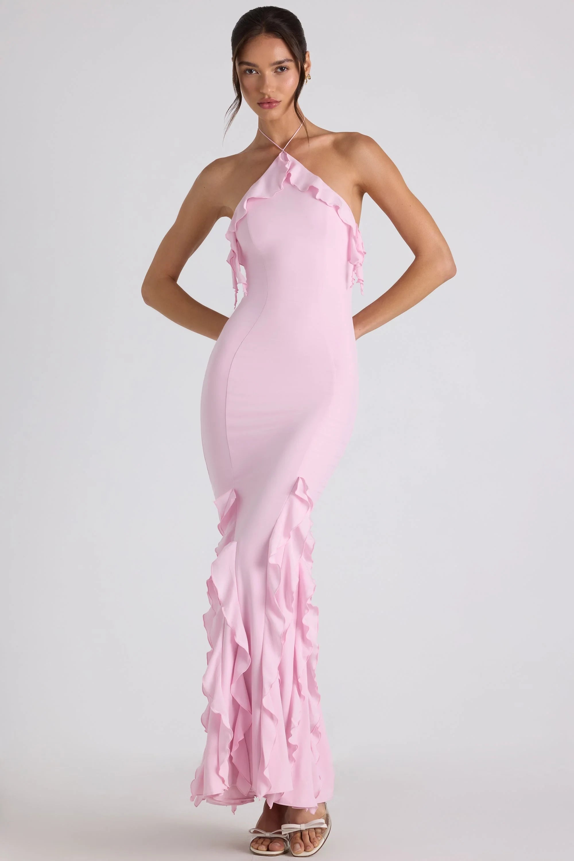 Graceful Chiffon Mermaid Halter Neck Sleeveless Open Back Floor-Length Evening Dresses