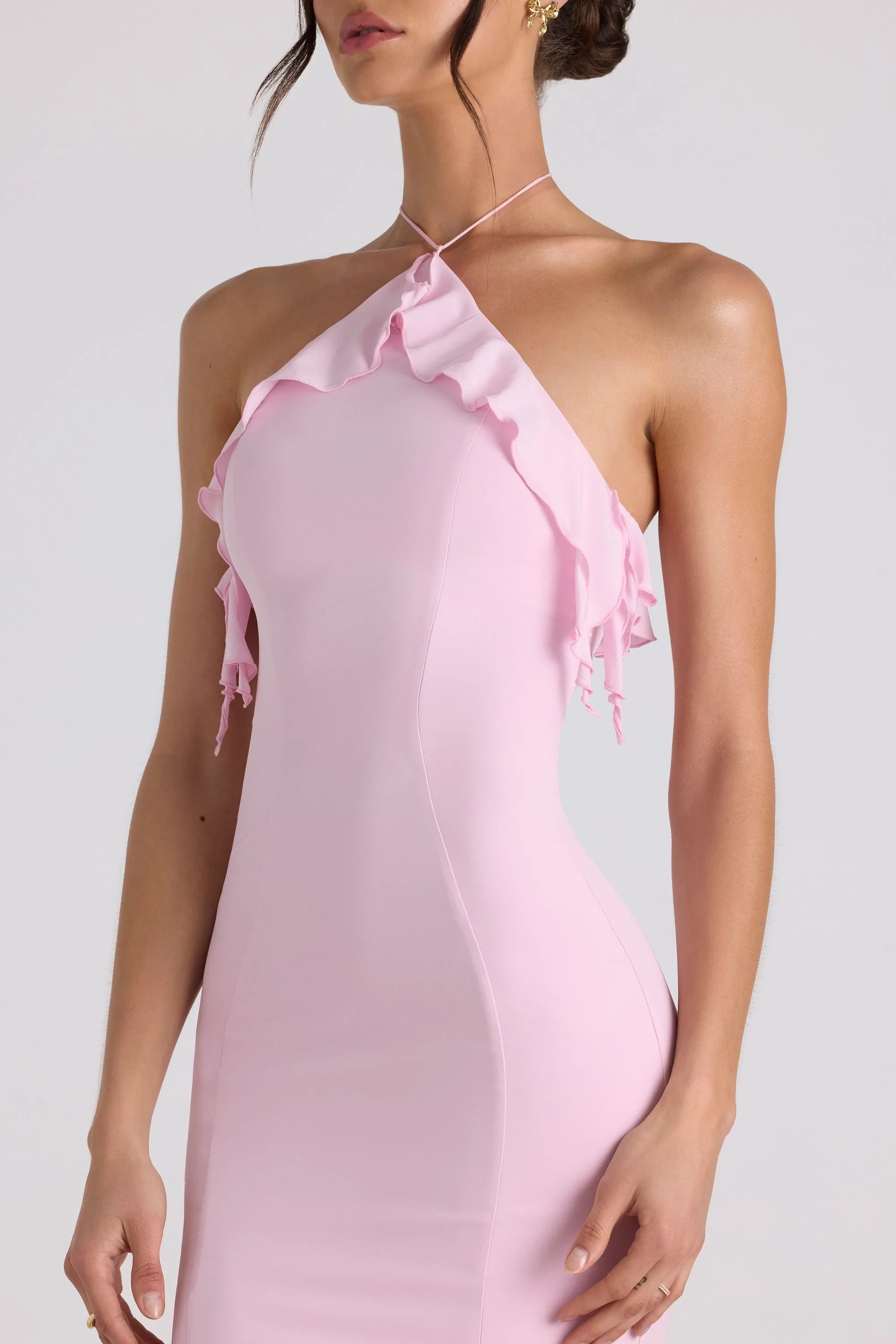 Graceful Chiffon Mermaid Halter Neck Sleeveless Open Back Floor-Length Evening Dresses