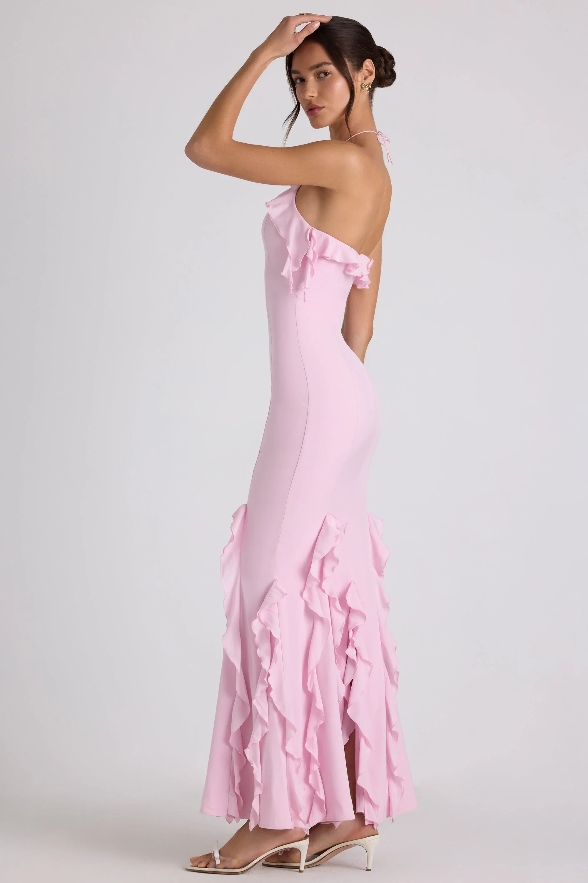 Graceful Chiffon Mermaid Halter Neck Sleeveless Open Back Floor-Length Evening Dresses