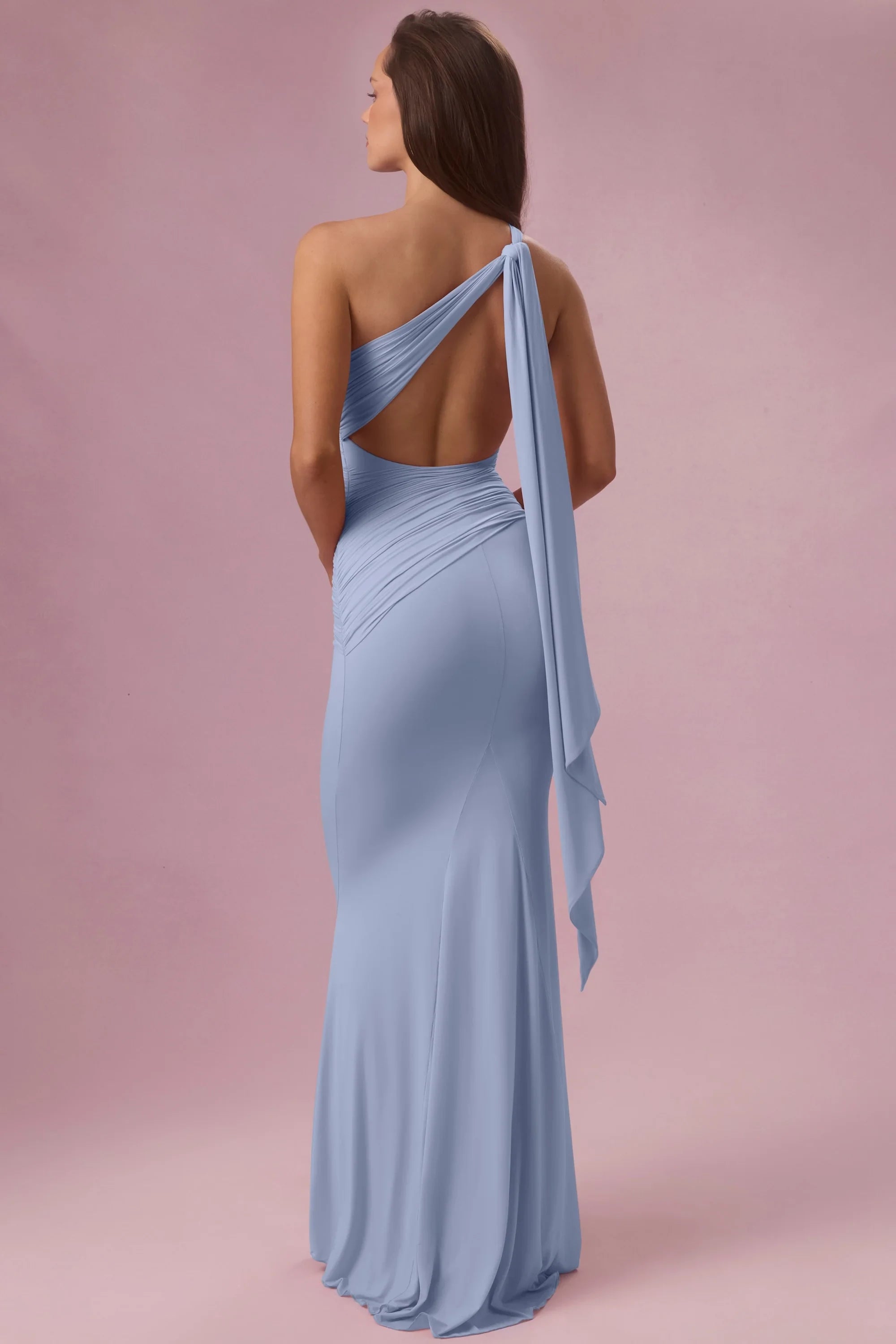 Graceful Chiffon Mermaid One-Shoulder Sleeveless Open Back Draped Floor-Length Evening Dresses