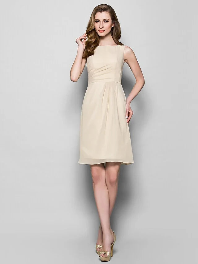Graceful Chiffon Sheath Jewel Neck Short Flutter Sleeves V-Back Knee-Length Mother of the Bride Dresses