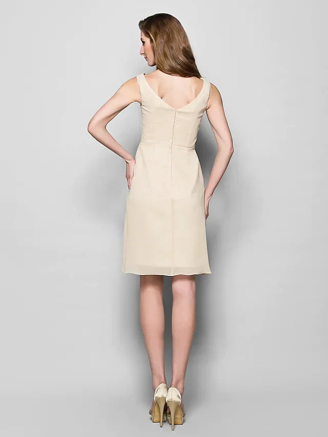 Graceful Chiffon Sheath Jewel Neck Short Flutter Sleeves V-Back Knee-Length Mother of the Bride Dresses