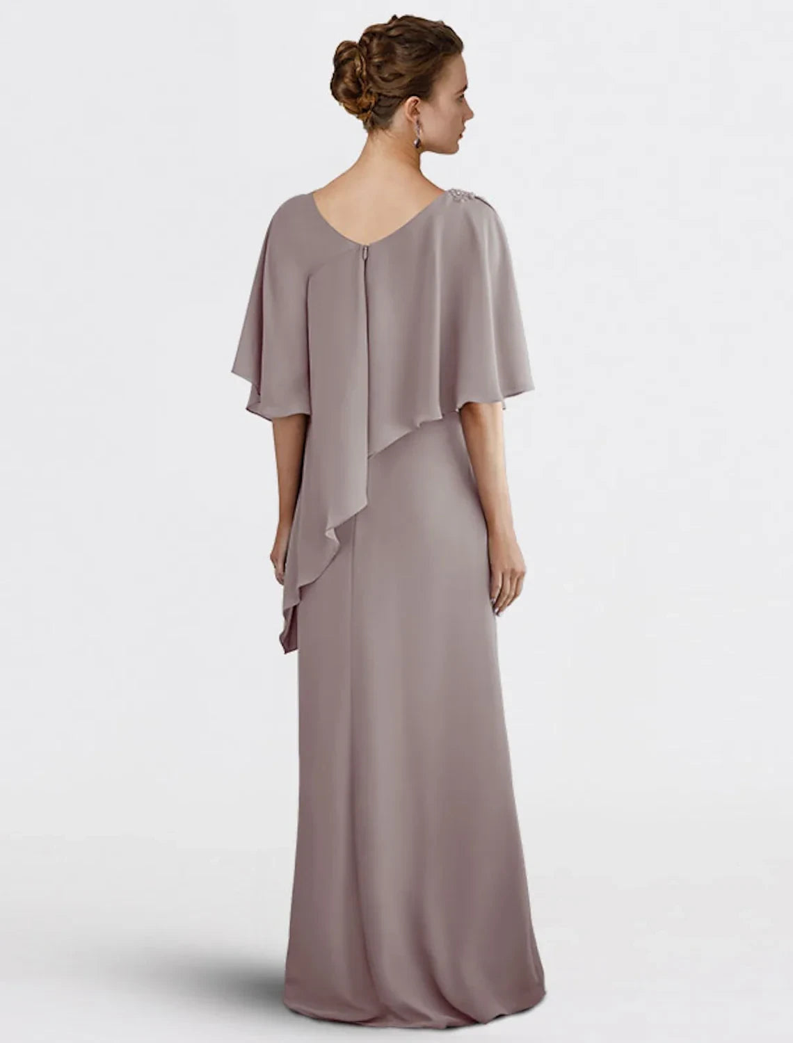 Graceful Chiffon Sheath Scoop Neck Cape Sleeve V-Back Floor-Length Mother of the Bride Dresses