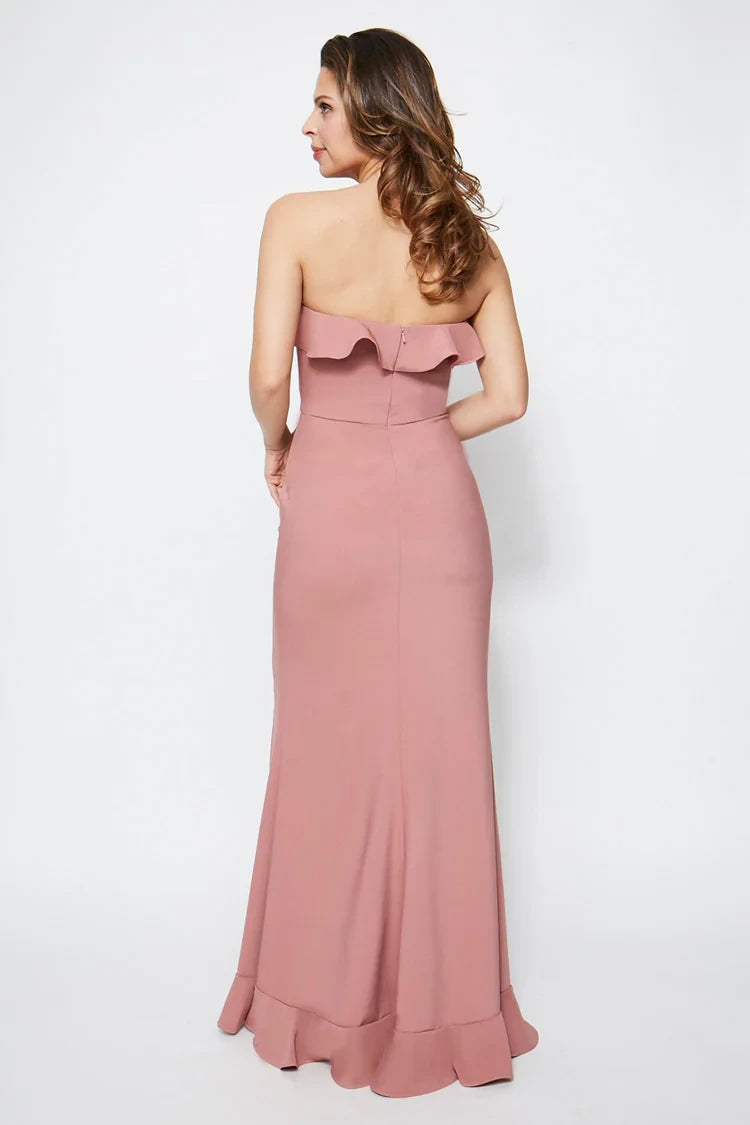 Graceful Chiffon Sheath Strapless Ruffled Sleeveless Zipper Back Floor-Length Bridesmaid Dresses